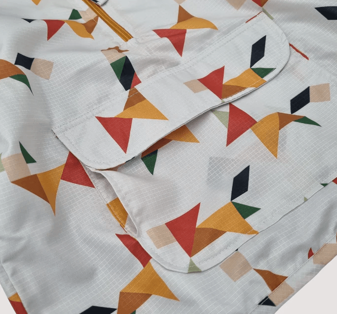 Origami Desenli Su Geçirmez Astarlı Fermuar Cepli Rüzgarlık