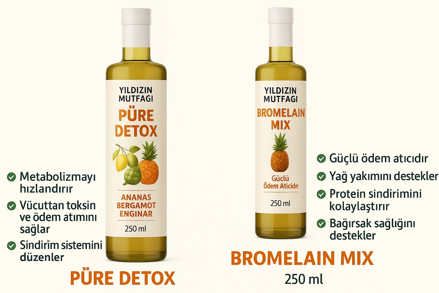 Süper İkili Püre Detoks (250ml) & Bromelain Mix (250 ml) (diyet}