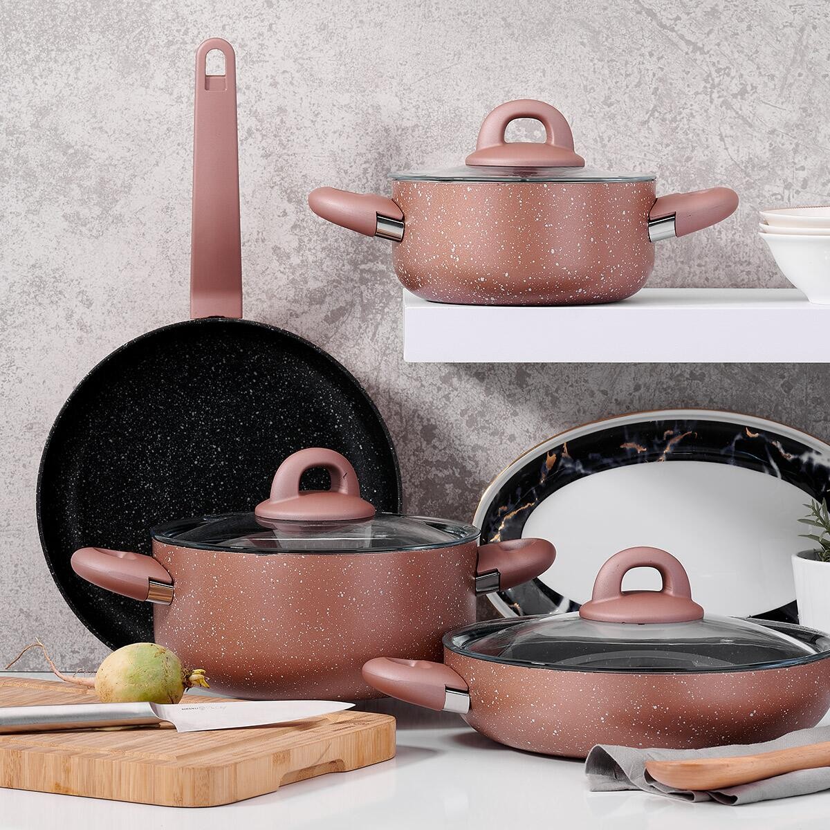 Korkmaz Bella Granit Rosegold 7 Parça Tencere Seti A2894