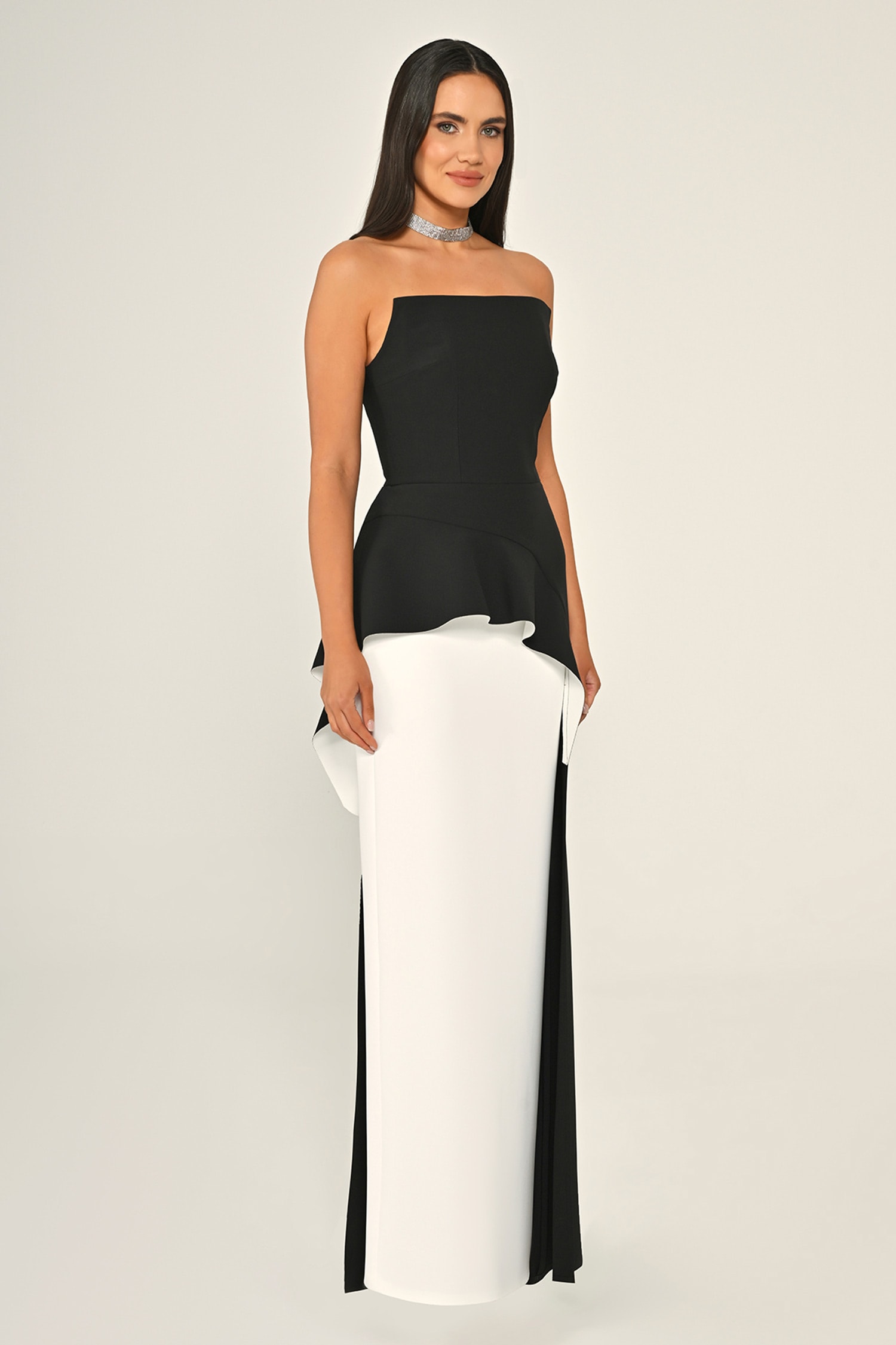 Siyah Straplez Jersey Kumaş Abiye Elbise MA-B6955-001