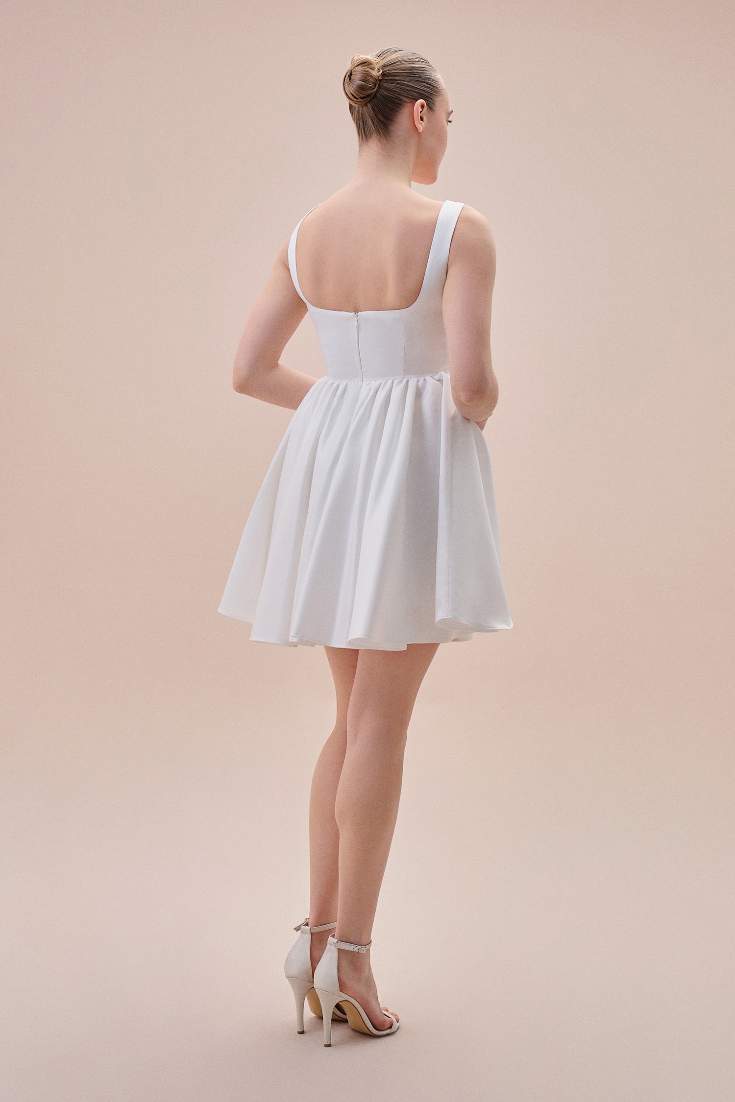 Beyaz Kalın Askılı Mini Nikah Elbisesi