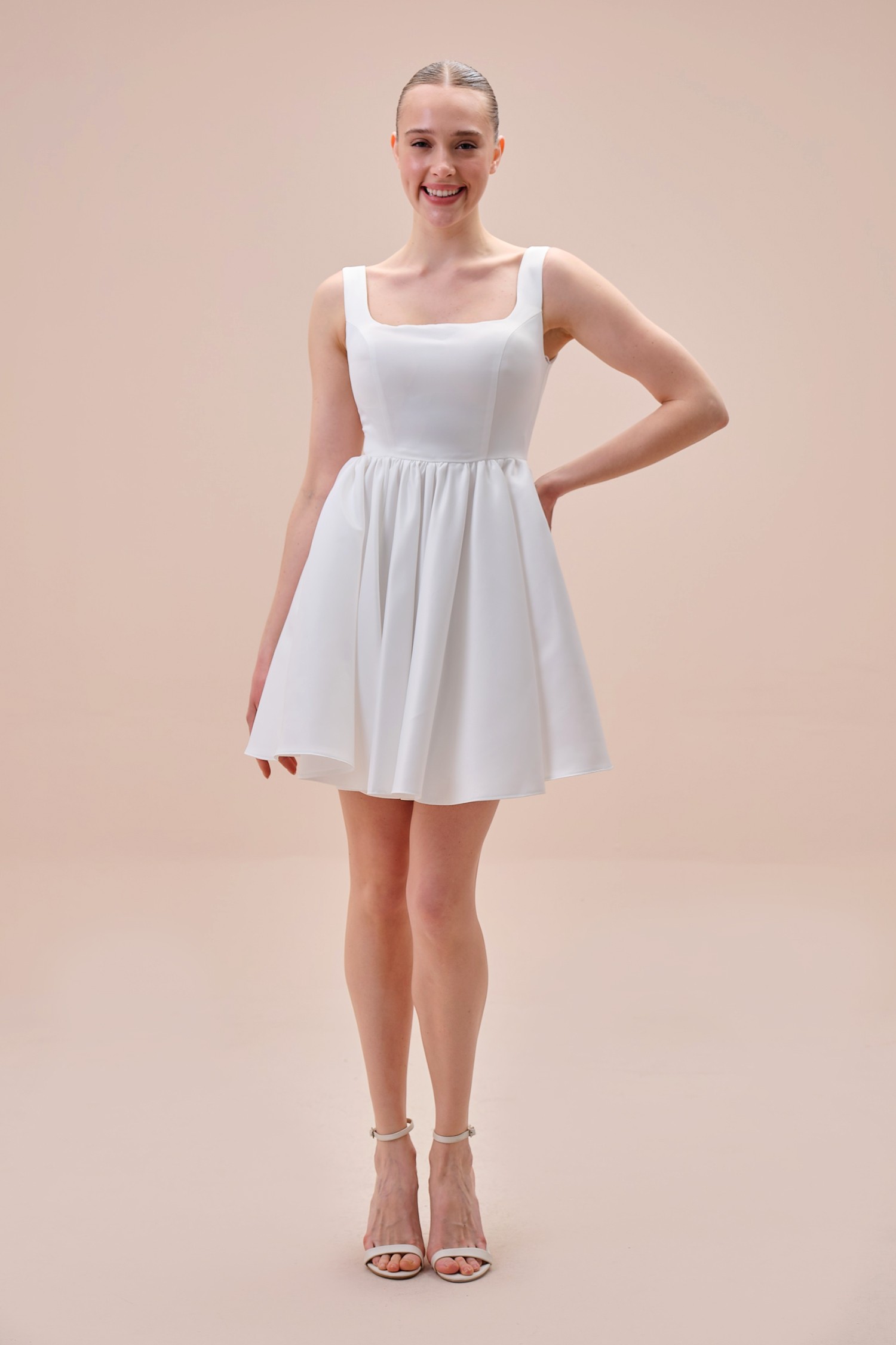 Beyaz Kalın Askılı Mini Nikah Elbisesi