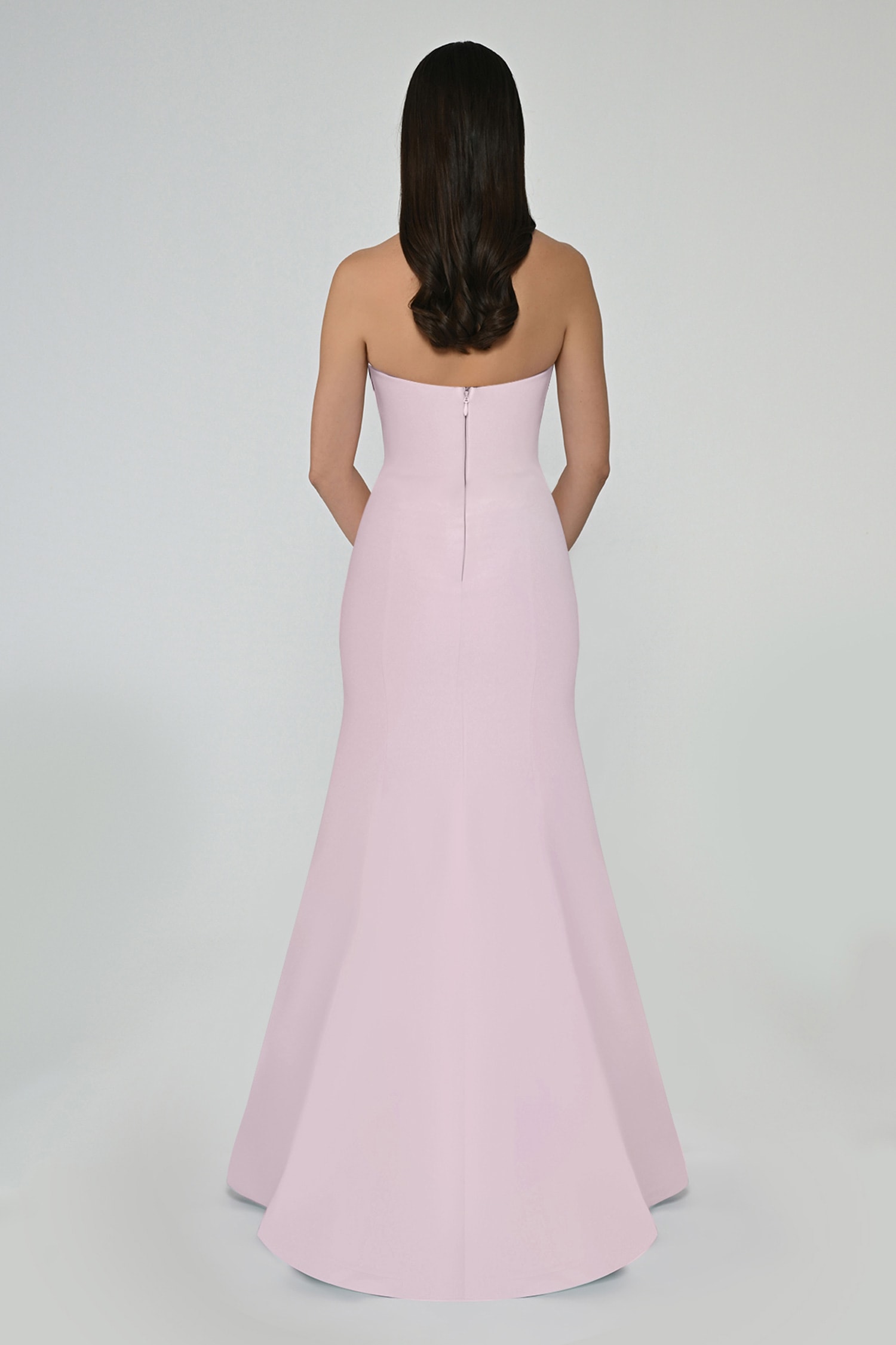 Pembe Straplez Jersey Kumaş Uzun Abiye Elbise MA-B6673-001