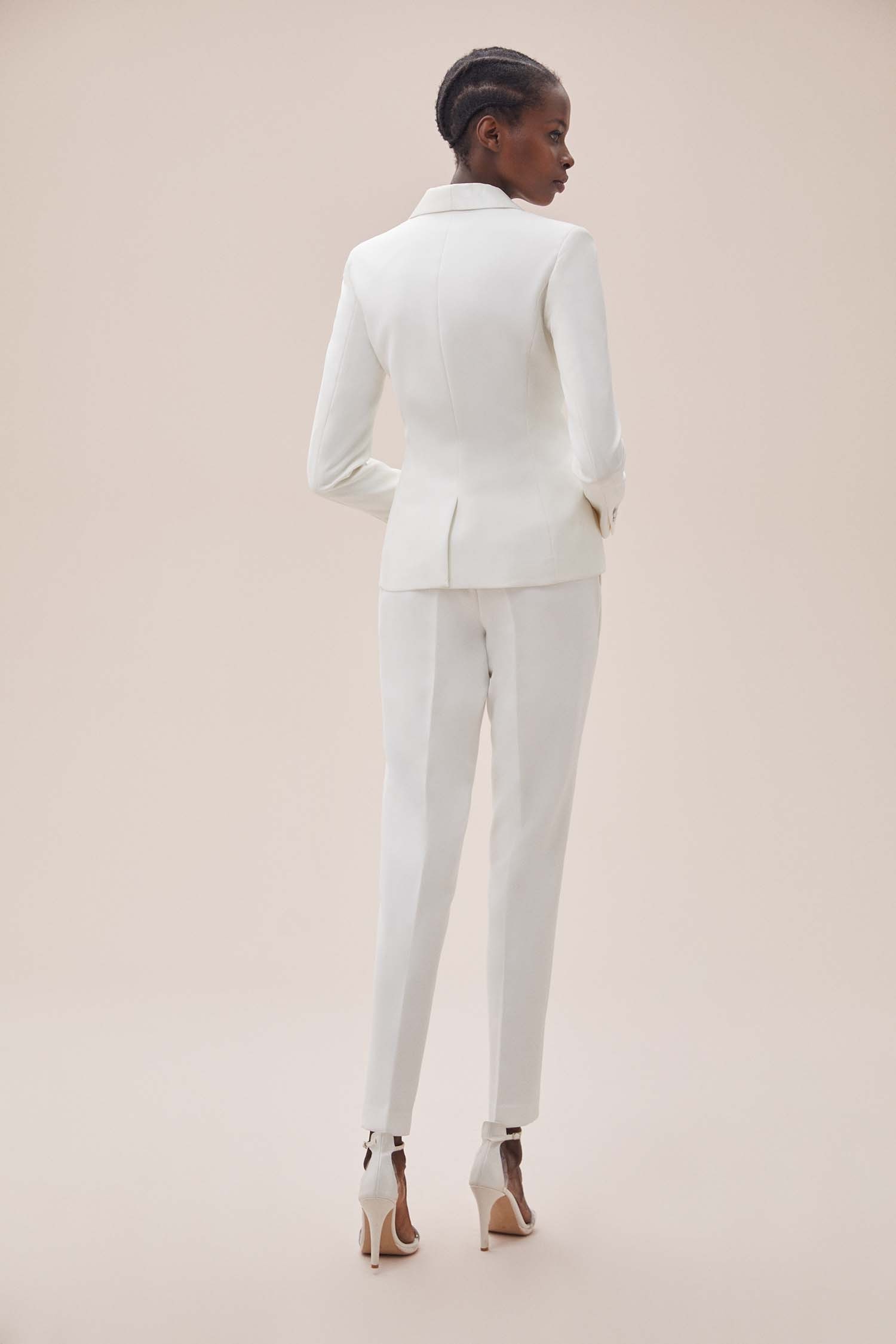 Beyaz Dar Kesim Takım Elbise Gelinlik Pantolonu