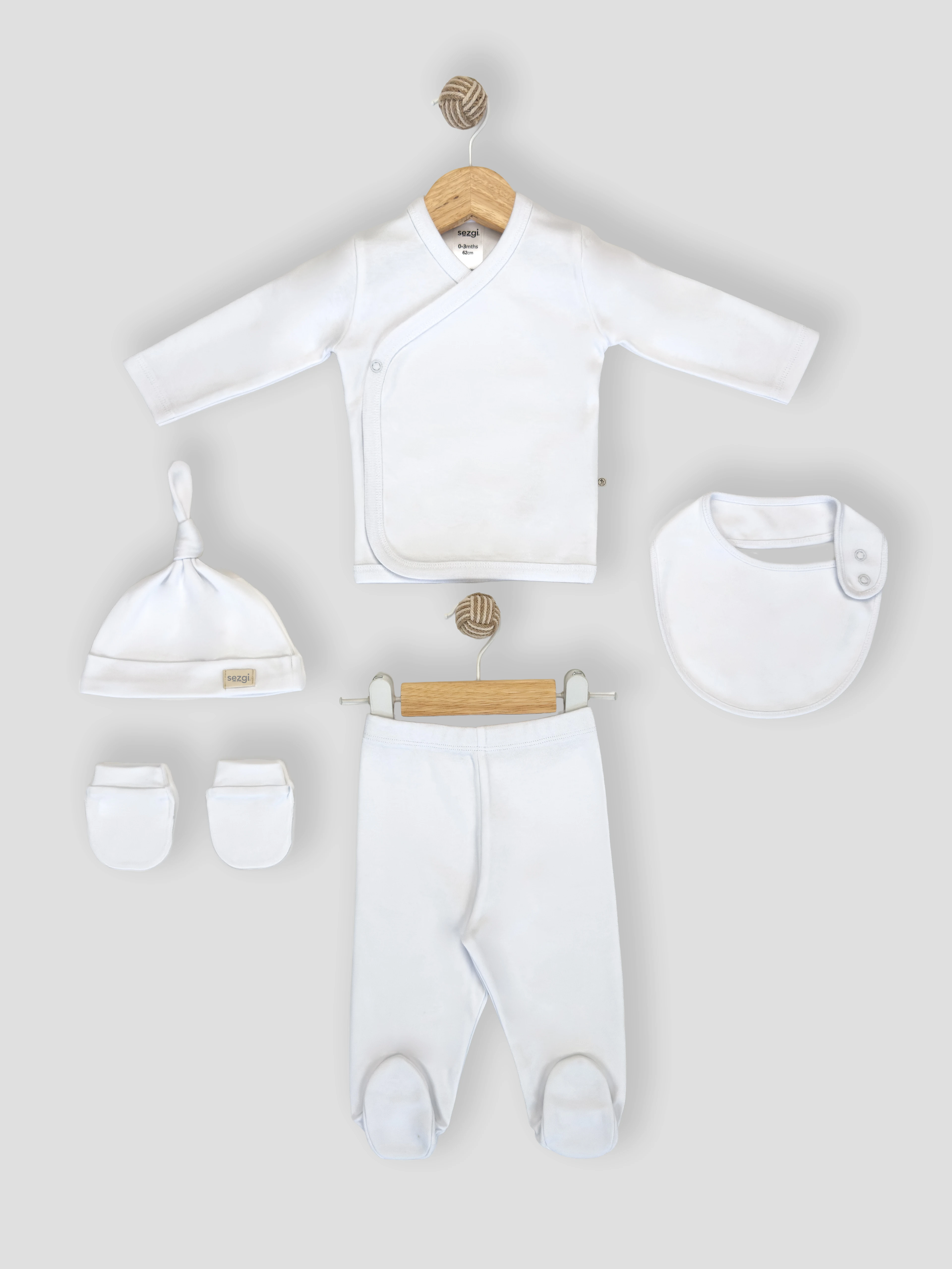 Sezgi Bebek 5'li Hastane Çıkış Seti %100 Pamuk Unisex