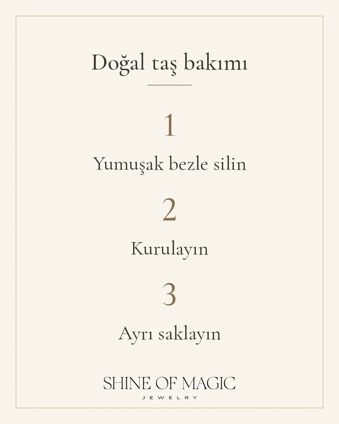 Doğal taş bileklik bakımı üç adımda: silin, kurulayın, ayrı saklayın.