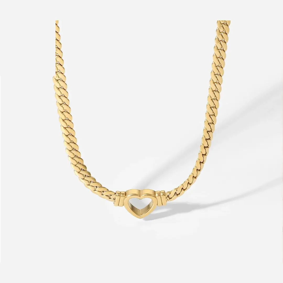 Panasmi Necklace kalın örgülü zincir çelik kolye, beyaz fon