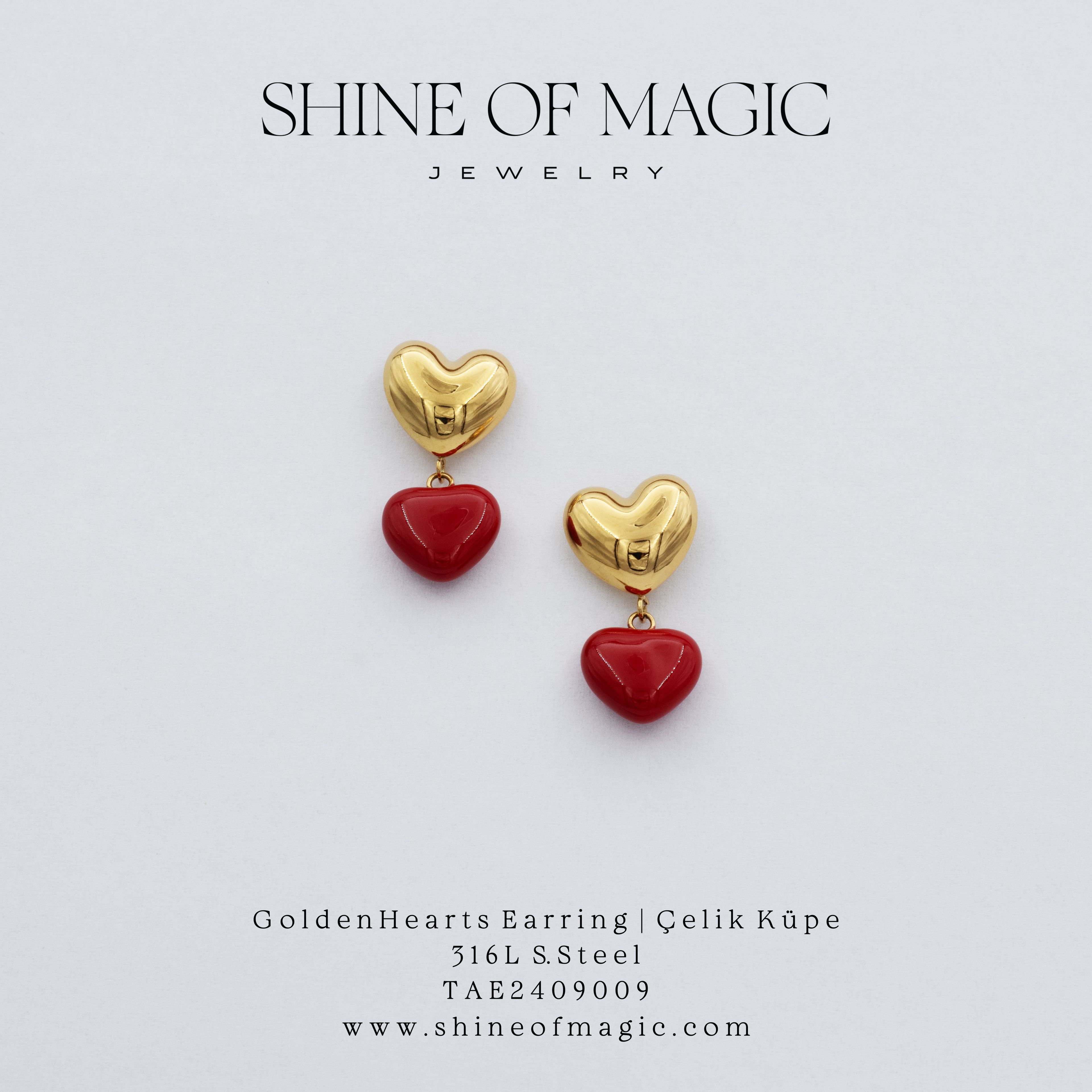 Golden Hearts Earring | Çelik Küpe