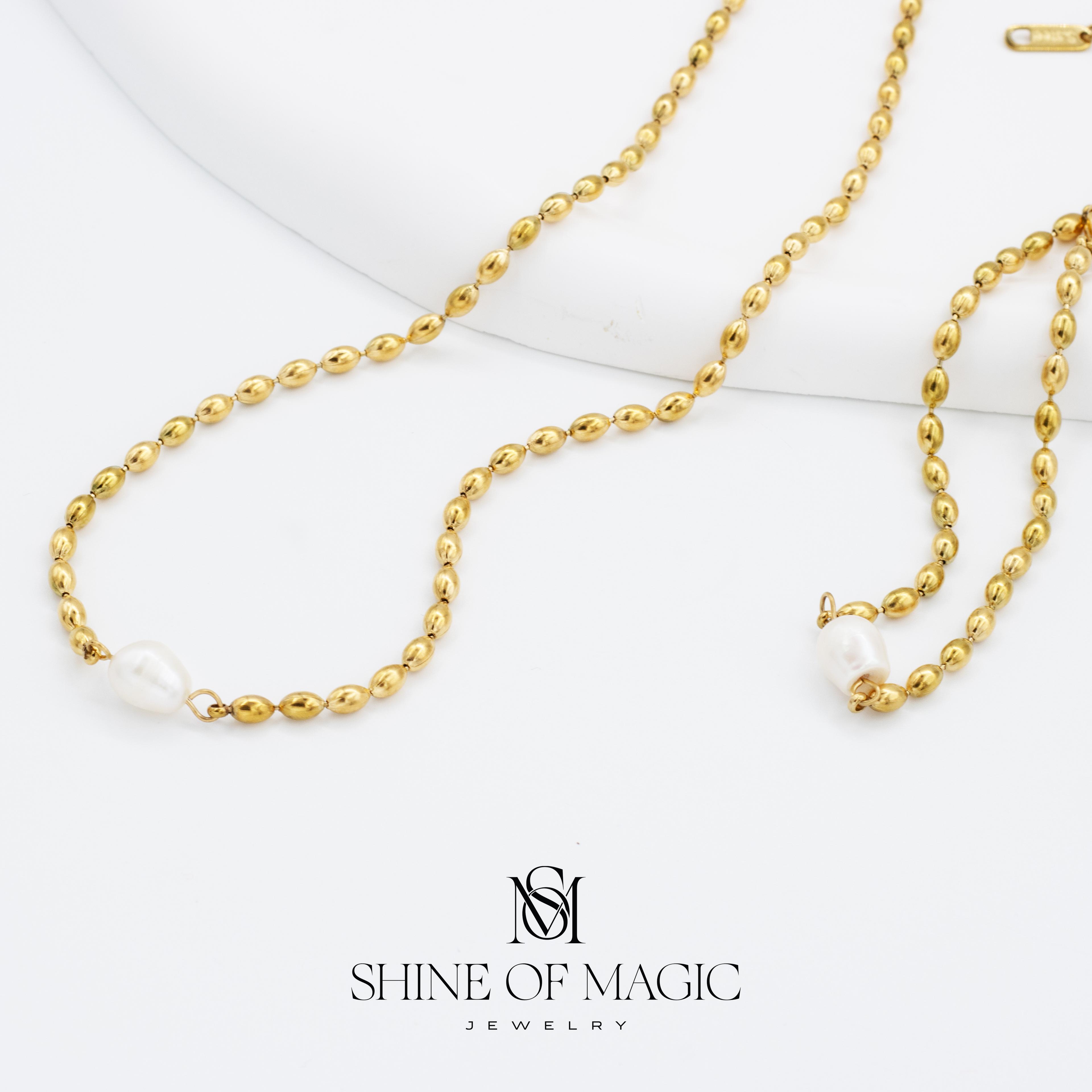 Golden Pearl Elegance Necklace | Çelik Kolye