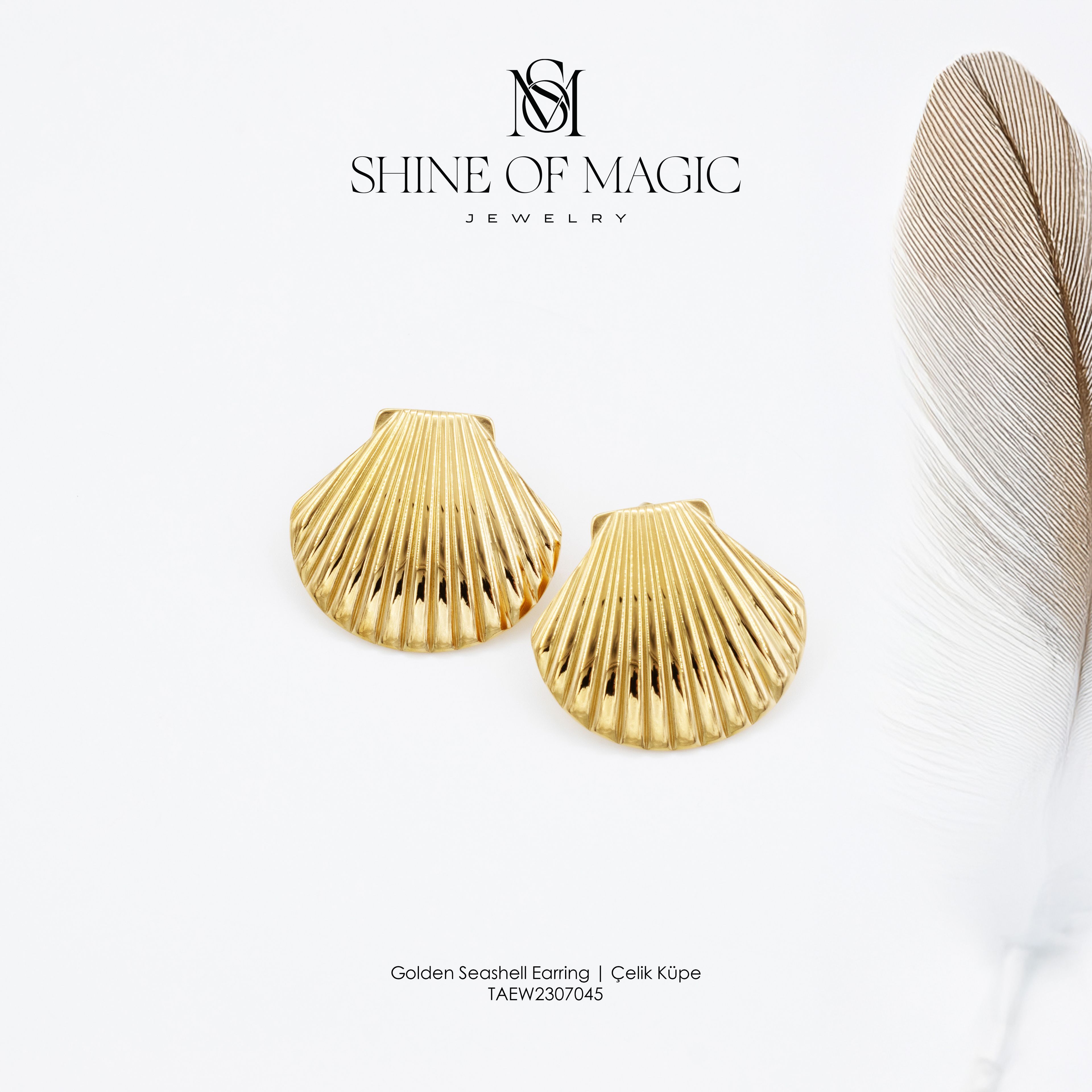 Golden Seashell Earring | Çelik Küpe