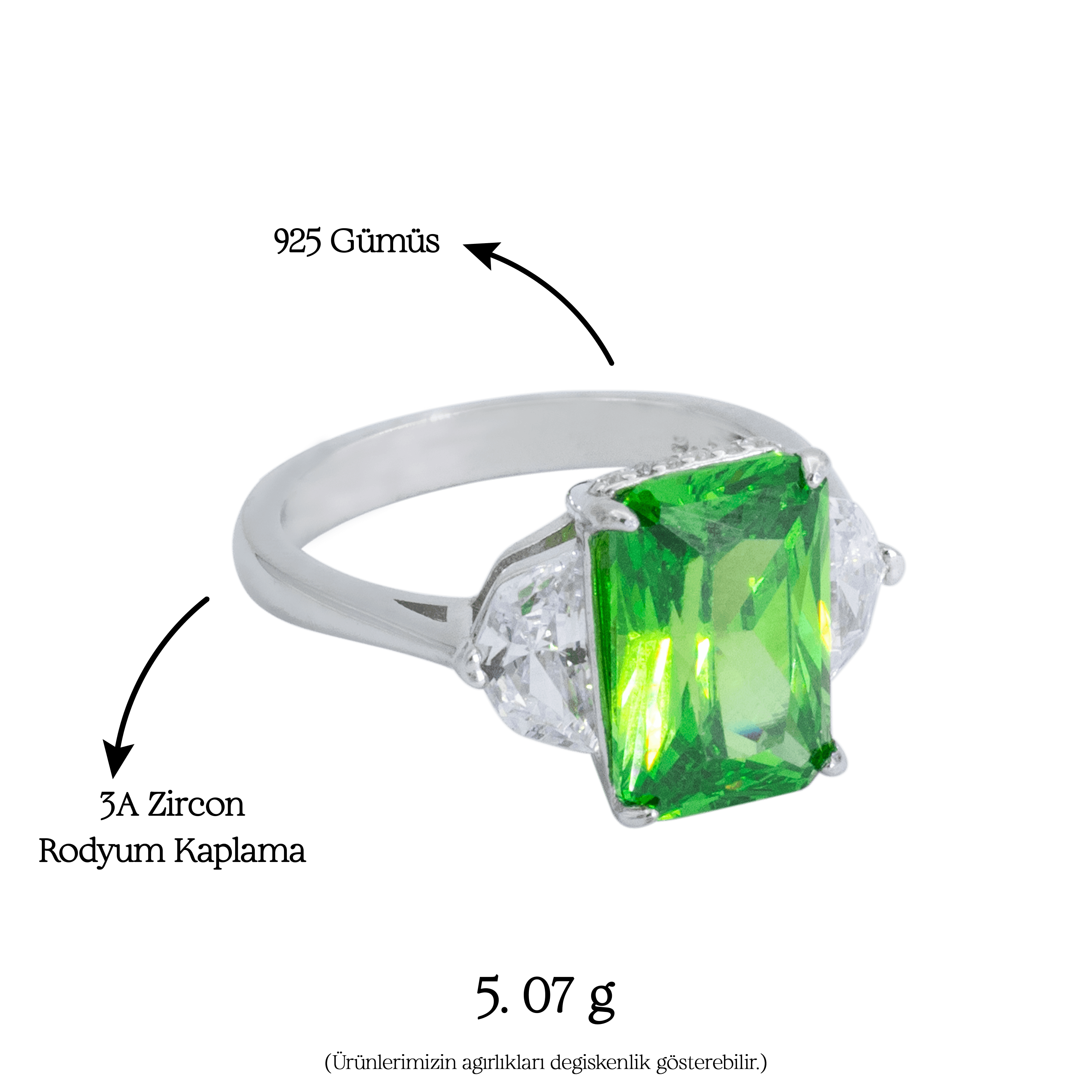 Emerald Glimmer Ring | Silver Kadın Yüzük