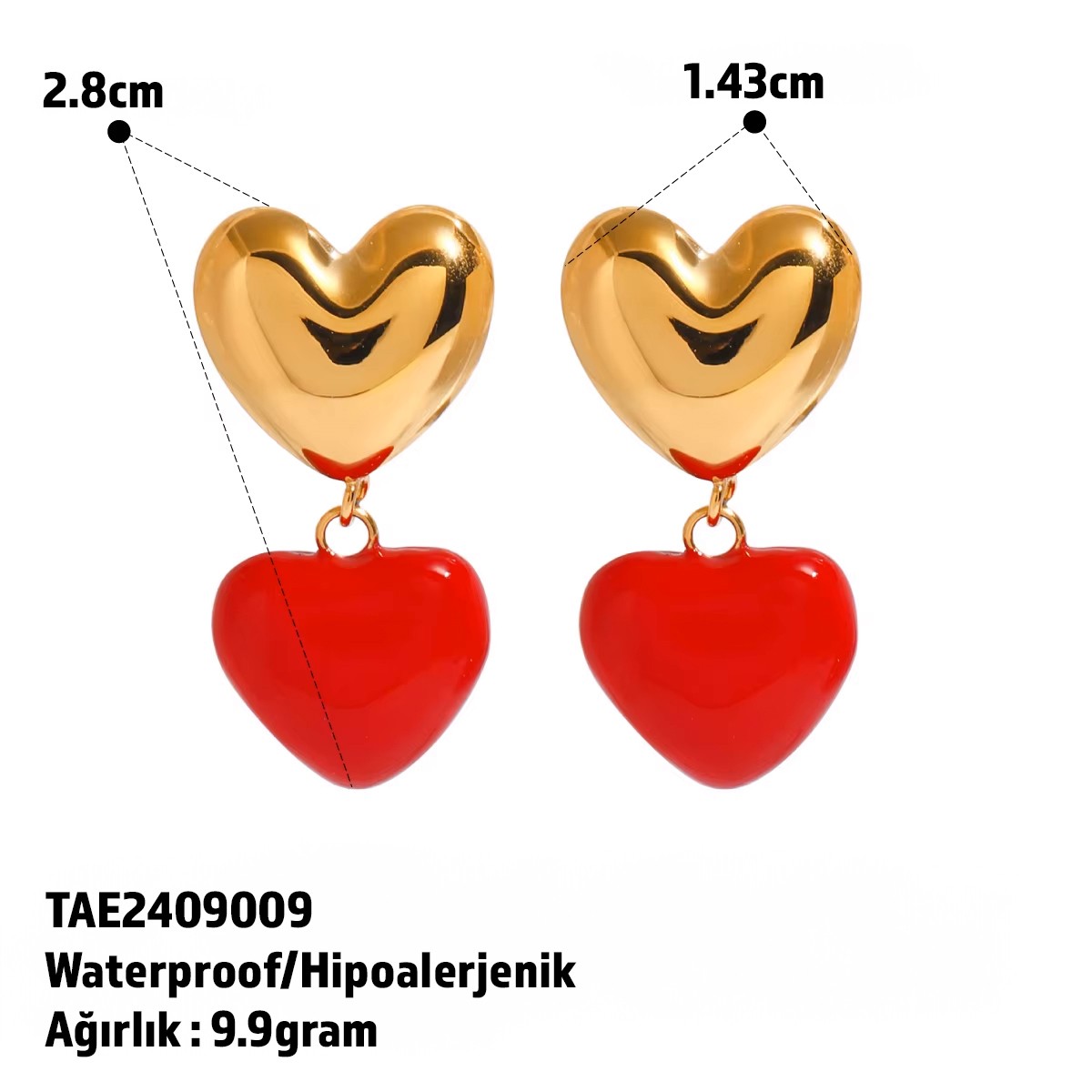 Golden Hearts Earring | Çelik Küpe