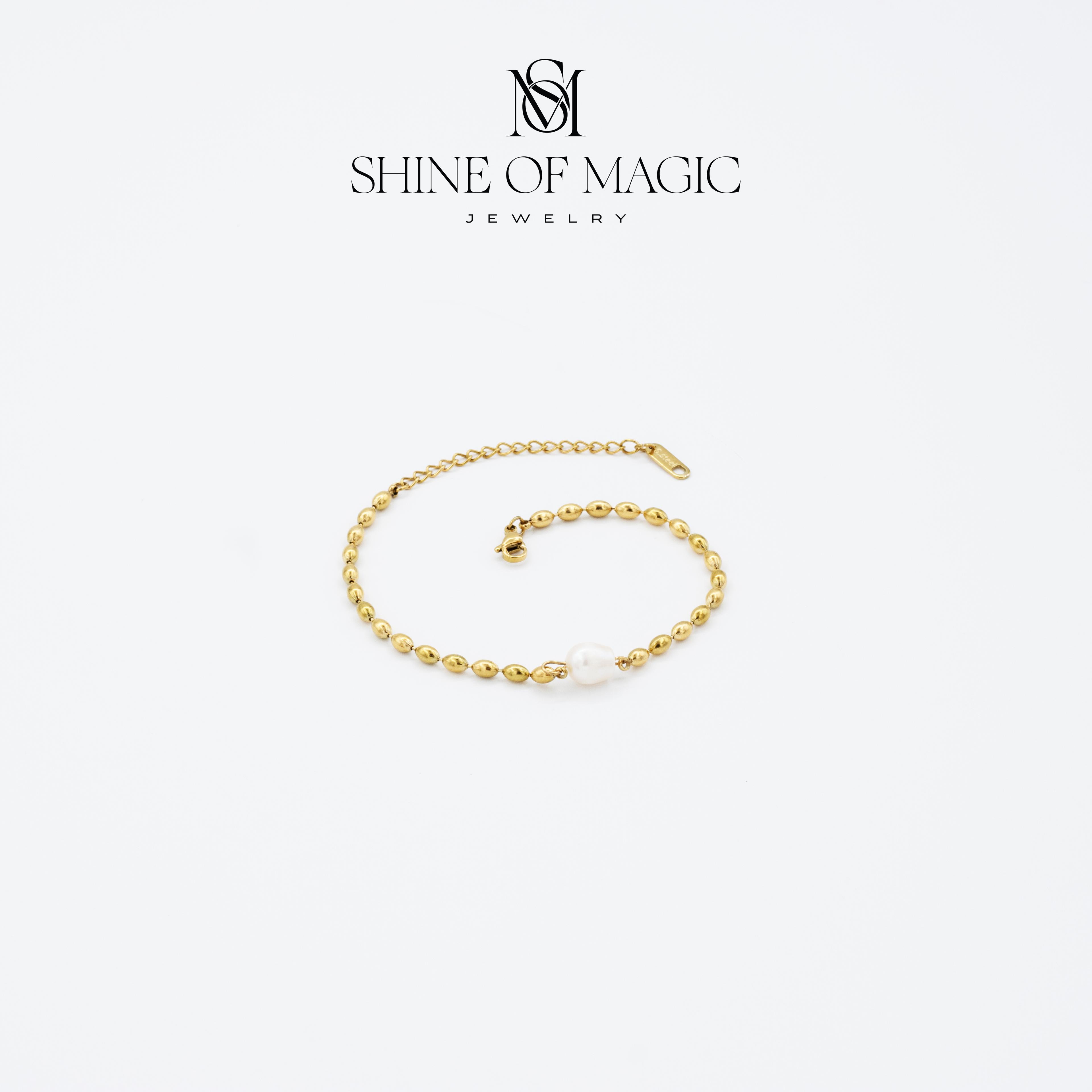 Golden Pearl Elegance Bracelet | Çelik Bileklik