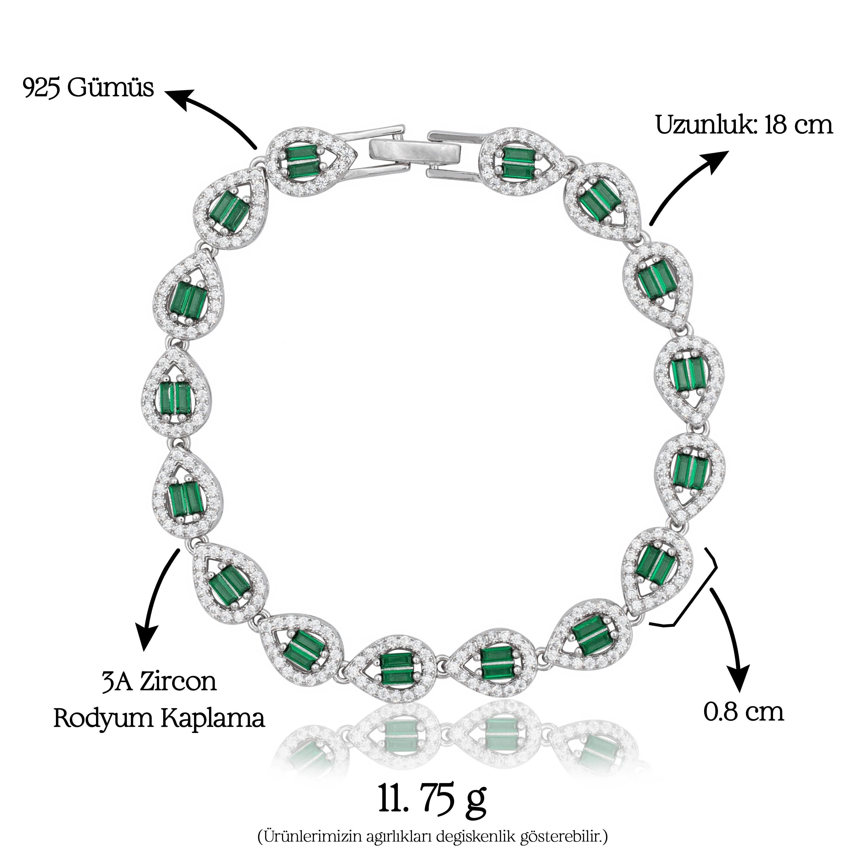 Emerald Drop Bracelet | Silver Kadın Bileklik