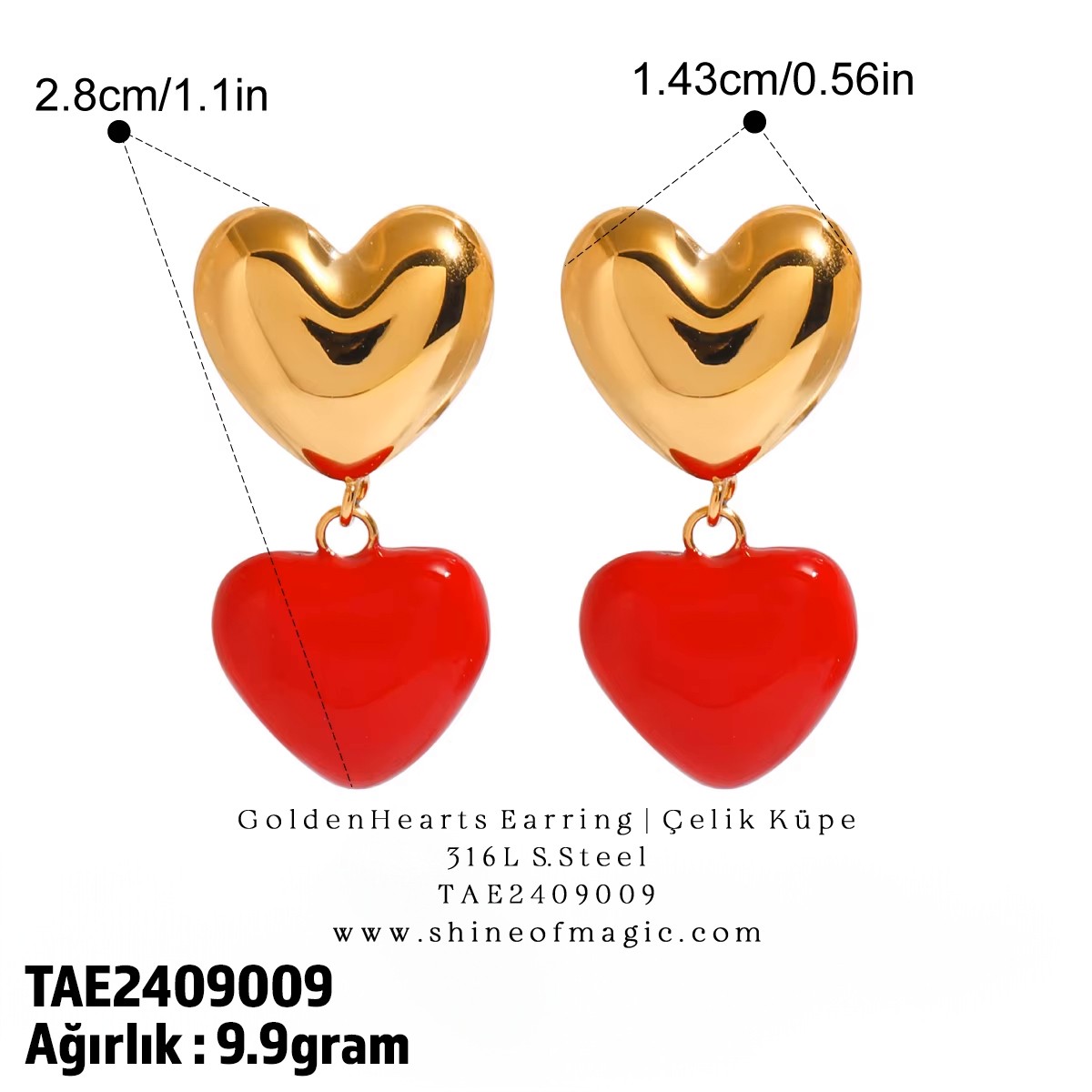 Golden Hearts Earring | Çelik Küpe