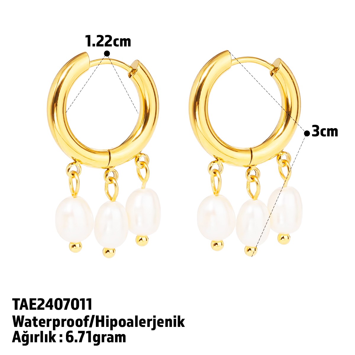 Pearl Hoops Earring | Çelik Küpe