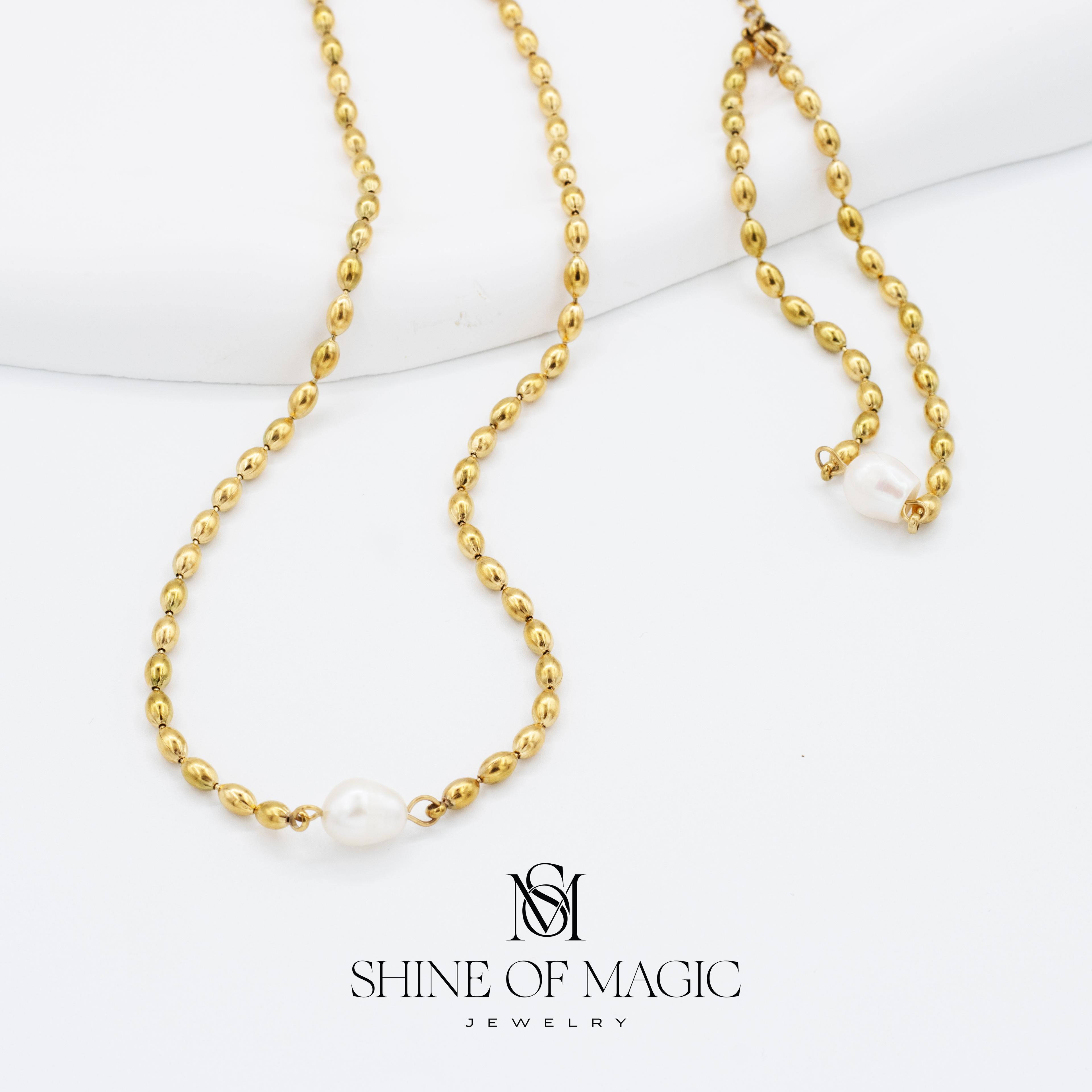 Golden Pearl Elegance Necklace | Çelik Kolye