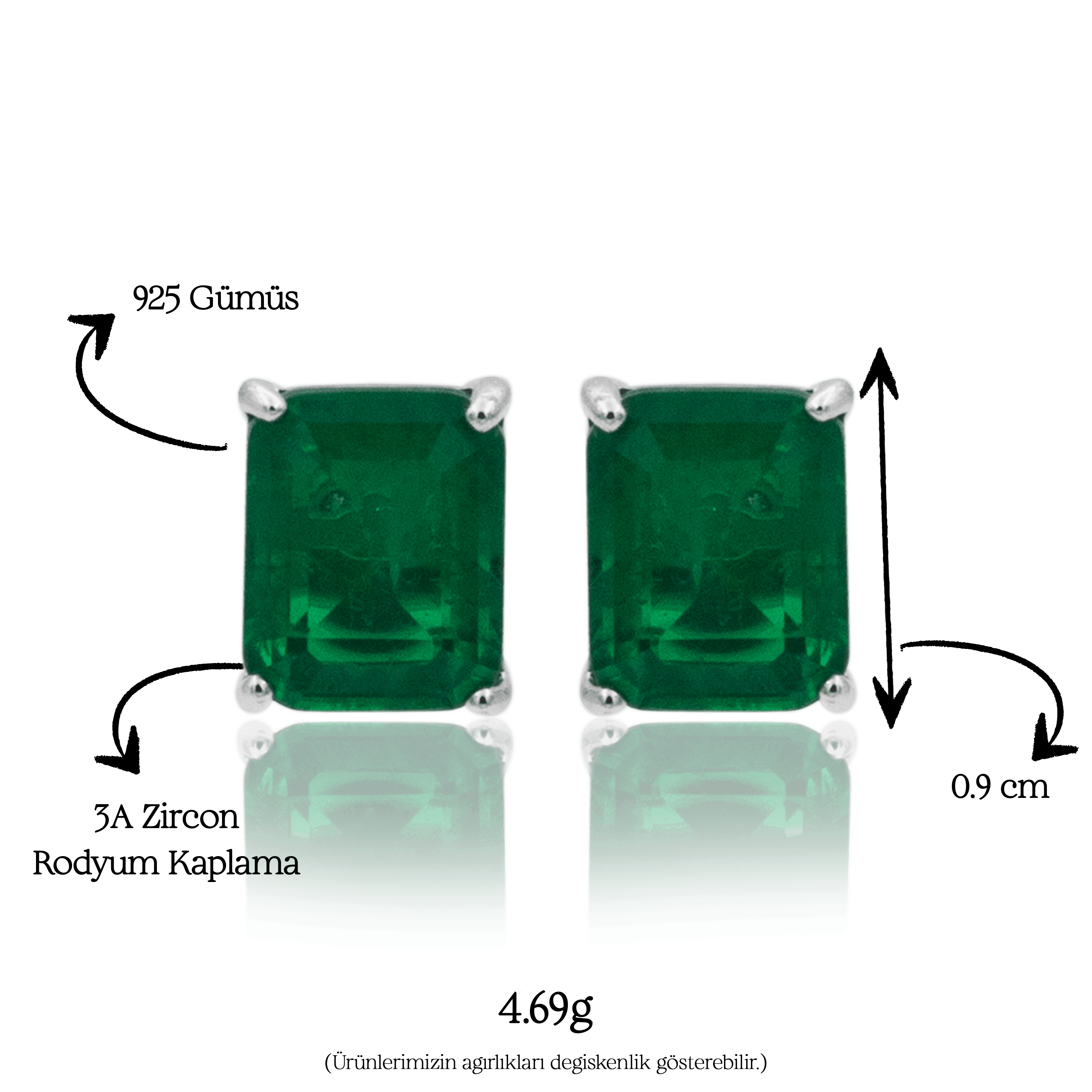 Emerald Grace Earrings | Silver Kadın Küpe