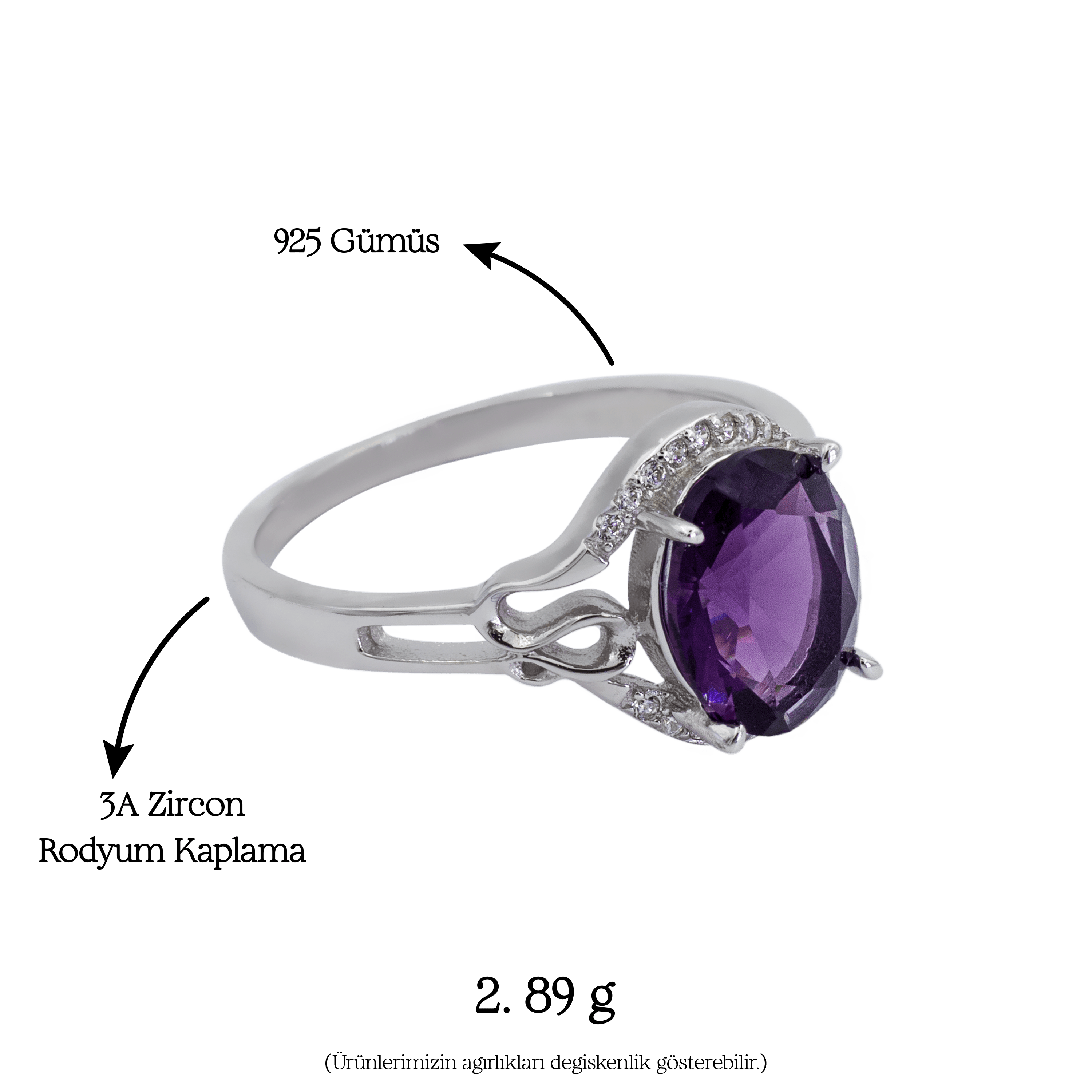 Luna Amethyst Ring | Silver Kadın Yüzük