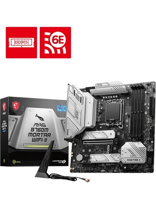 MSI MB MAG B760M MORTAR WIFI II SOKET 1700 DDR5 7800(OC) PCI-E Gen 5 3X M.2 USB3.2 HDMI DP 1x 2.5G LAN WI-FI 6E ATX