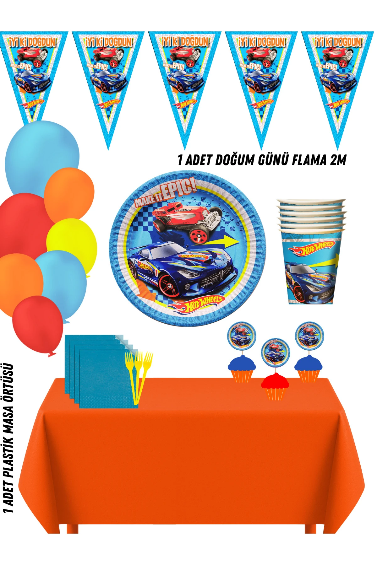Hotwheels Ateşli Tekerler 16 Kişilik Doğum Günü Parti Süsleri Seti
