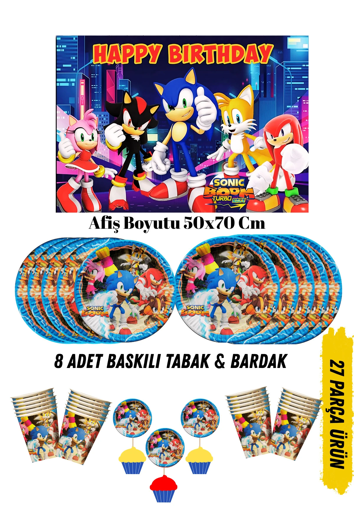 Sonic Boom Kirpi Sonic Temalı Doğum Günü Tabak , Bardak , Afiş Seti