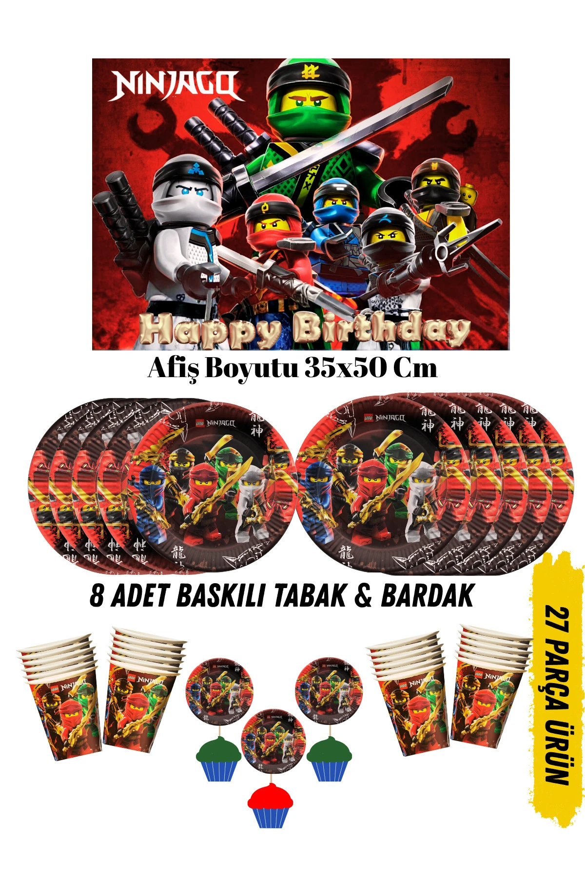 Ninjago Lego Temalı Doğum Günü Tabak , Bardak , Afiş Seti