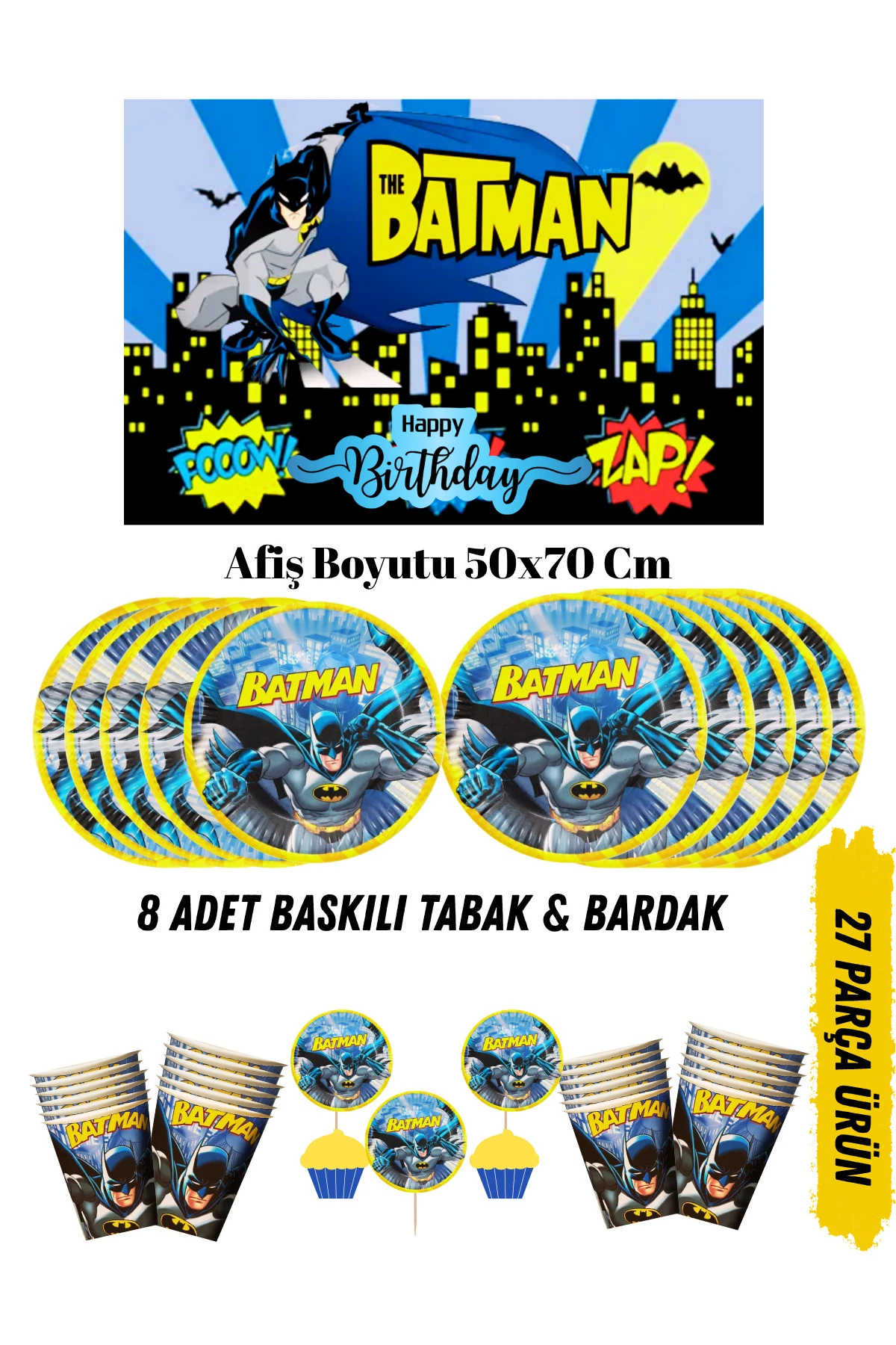 BaTman Betmen Temalı Doğum Günü Tabak , Bardak , Afiş Seti