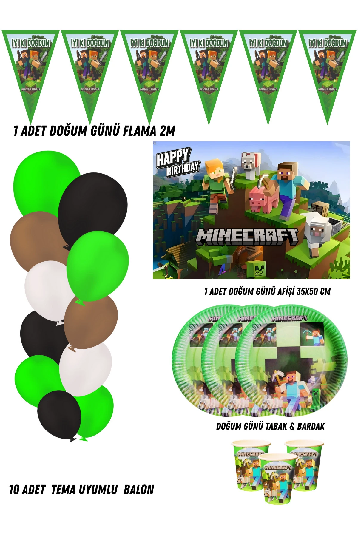 MiNecRaFt 40 Kişilik Doğum Günü Parti Malzemeleri Süsleri Partymix
