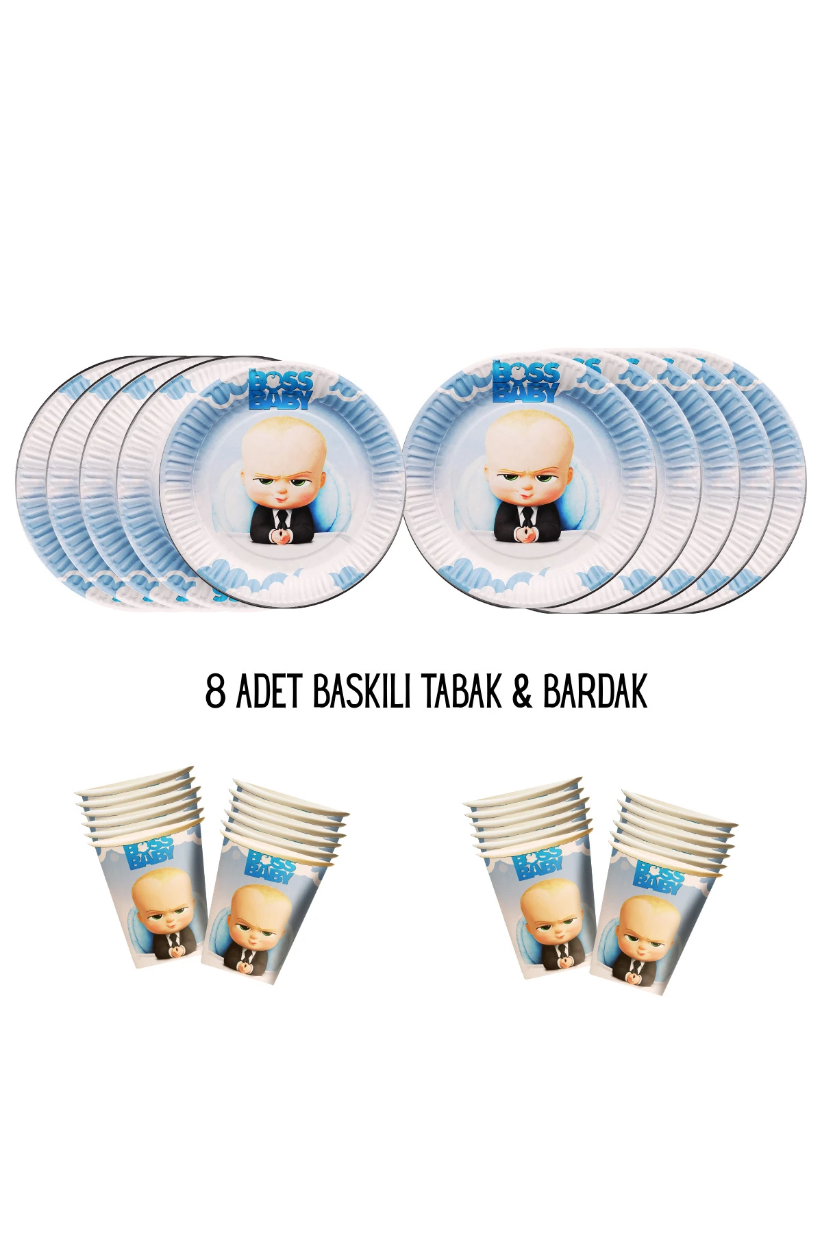 Tema Uyumlu Baskılı 8 Kişilik Tabak , Bardak Doğum Günü Set