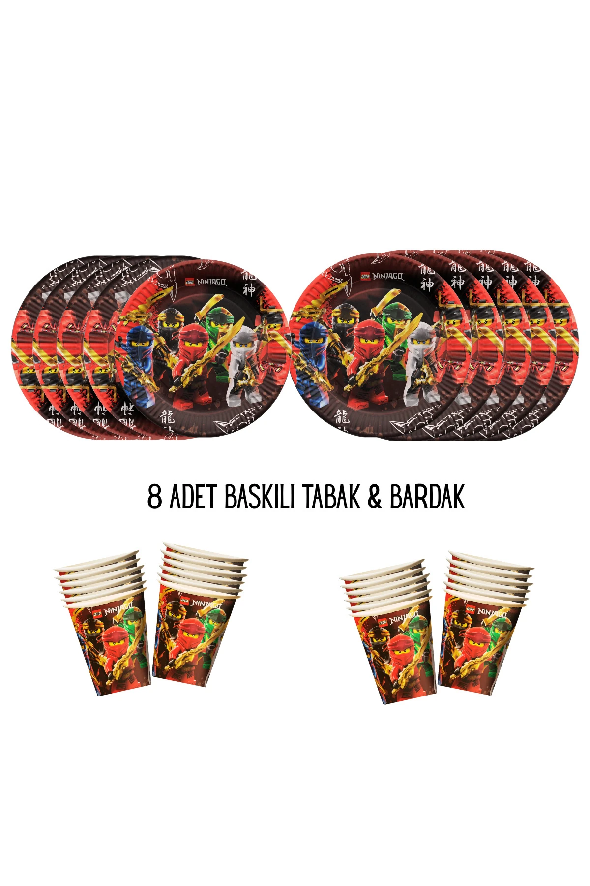 Tema Uyumlu Baskılı 8 Kişilik Tabak , Bardak Doğum Günü Set