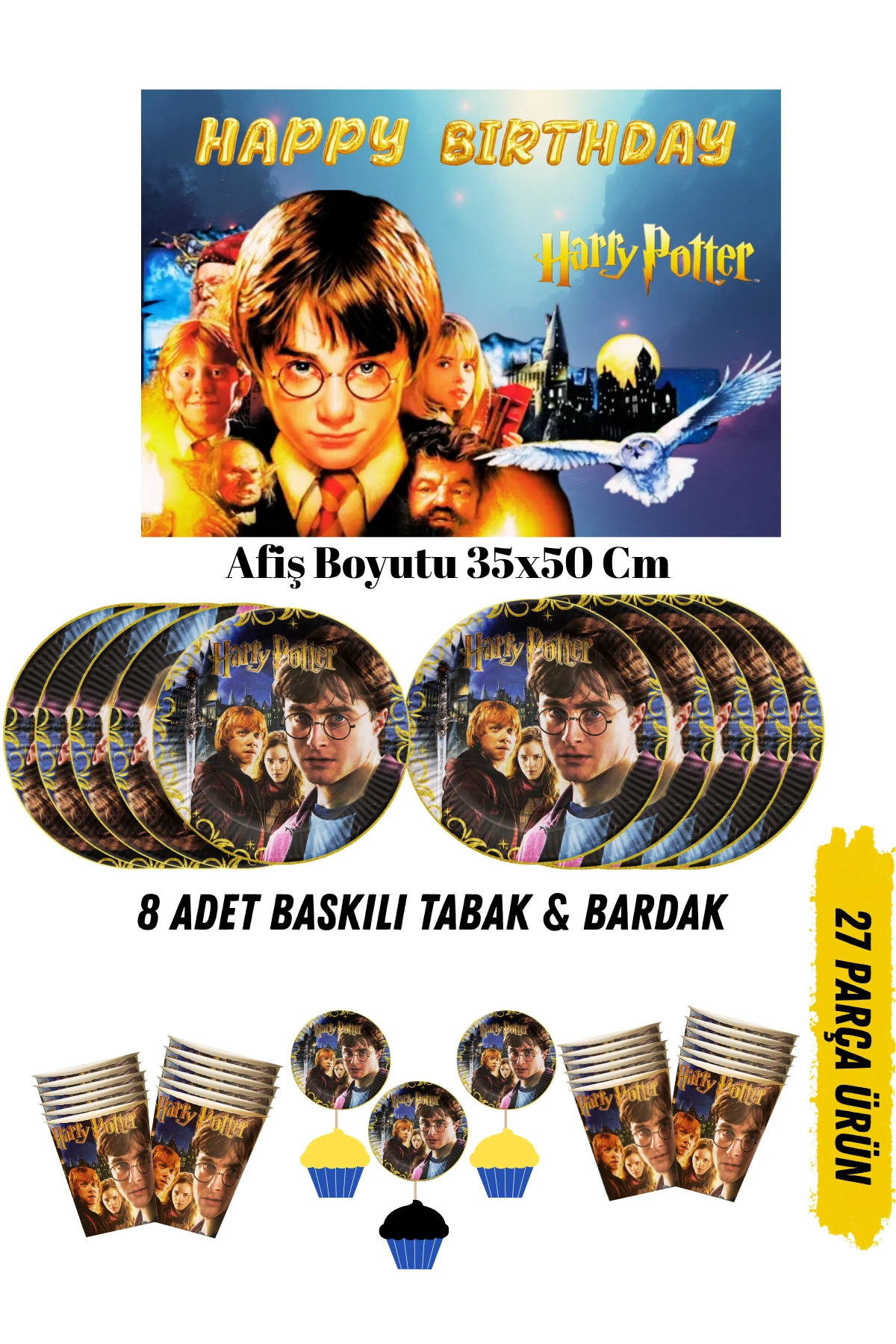 Harry Potter Hogwarts Temalı Doğum Günü Tabak , Bardak , Afiş Seti