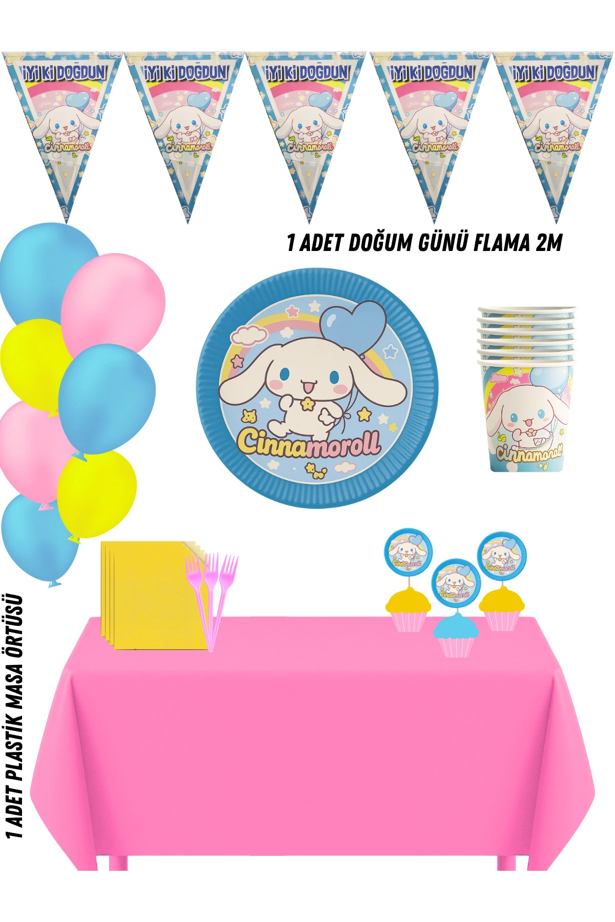Cinnamorol Cinnamon 8 Kişilik Doğum Günü Parti Süsleri Seti