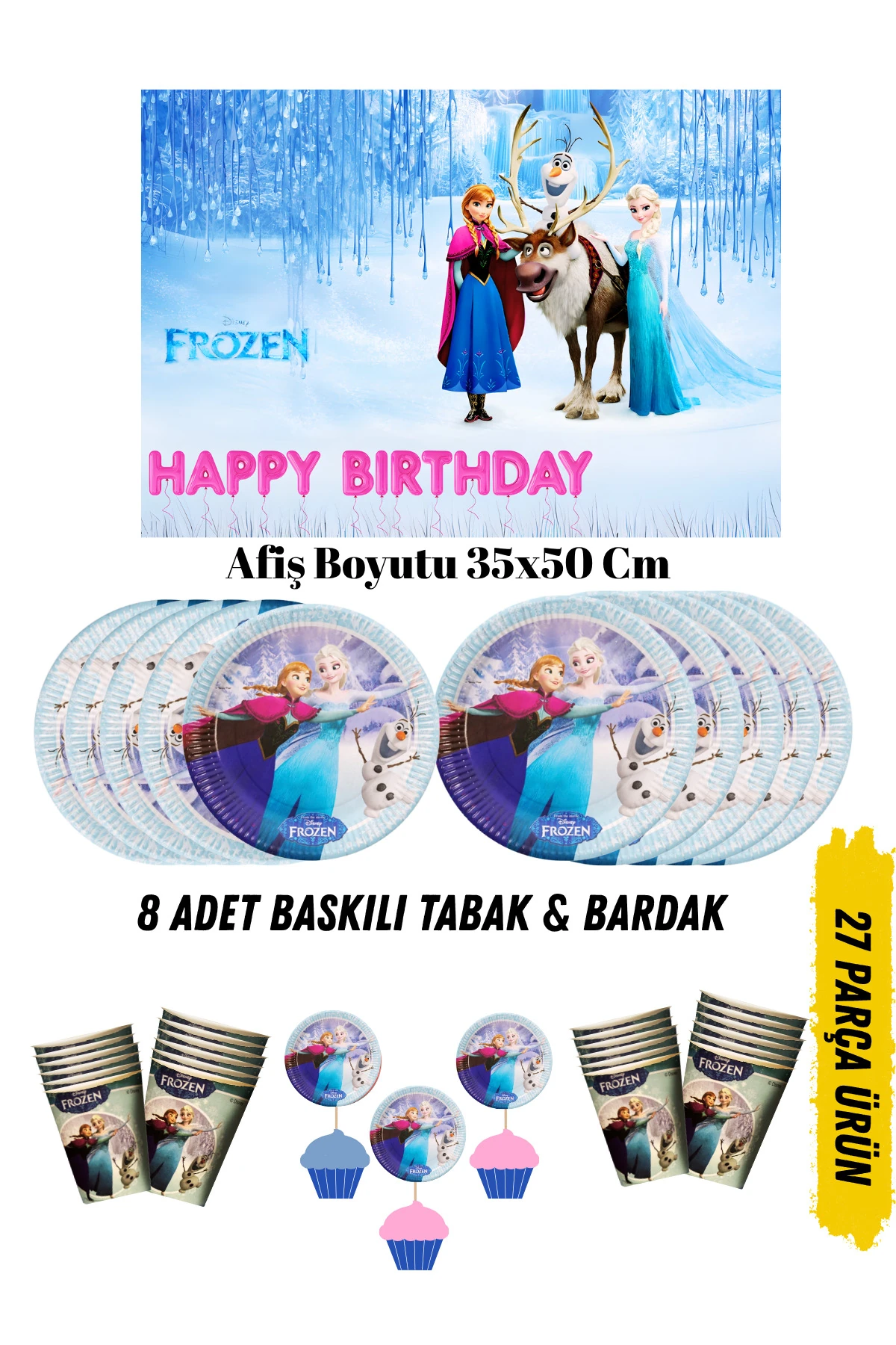 Frozen Temalı Doğum Günü Tabak , Bardak , Afiş Seti