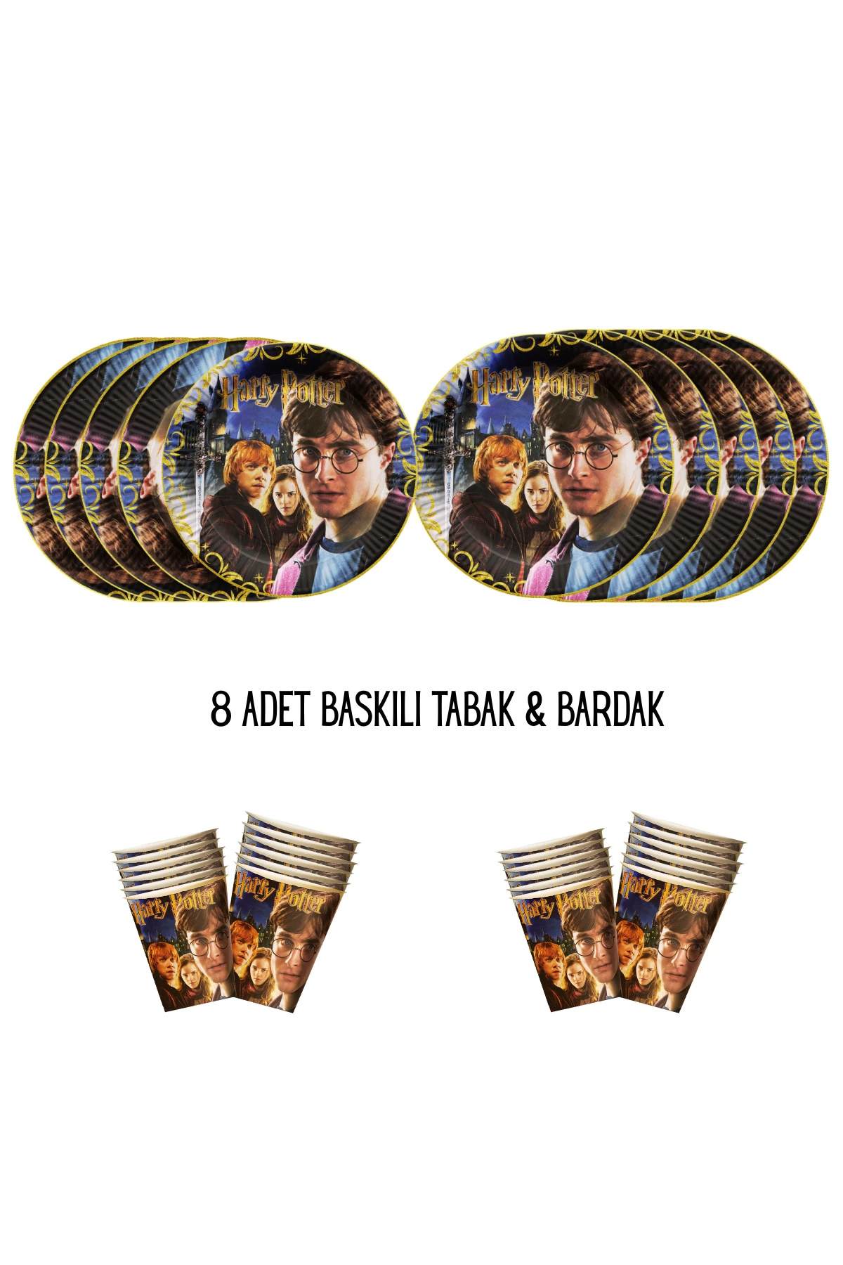 Tema Uyumlu Baskılı 8 Kişilik Tabak , Bardak Doğum Günü Set