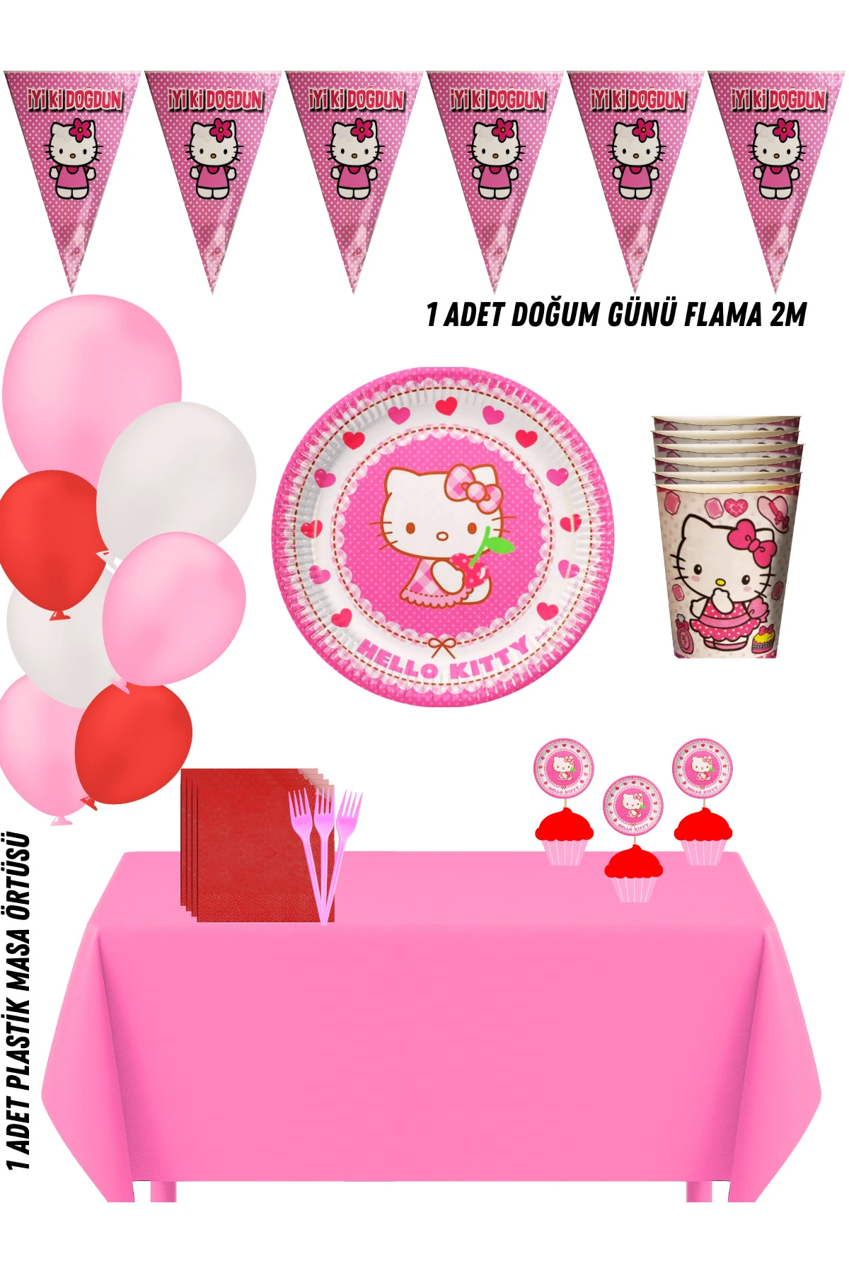 Hello Kitty 16 Kişilik Doğum Günü Parti Süsleri Seti