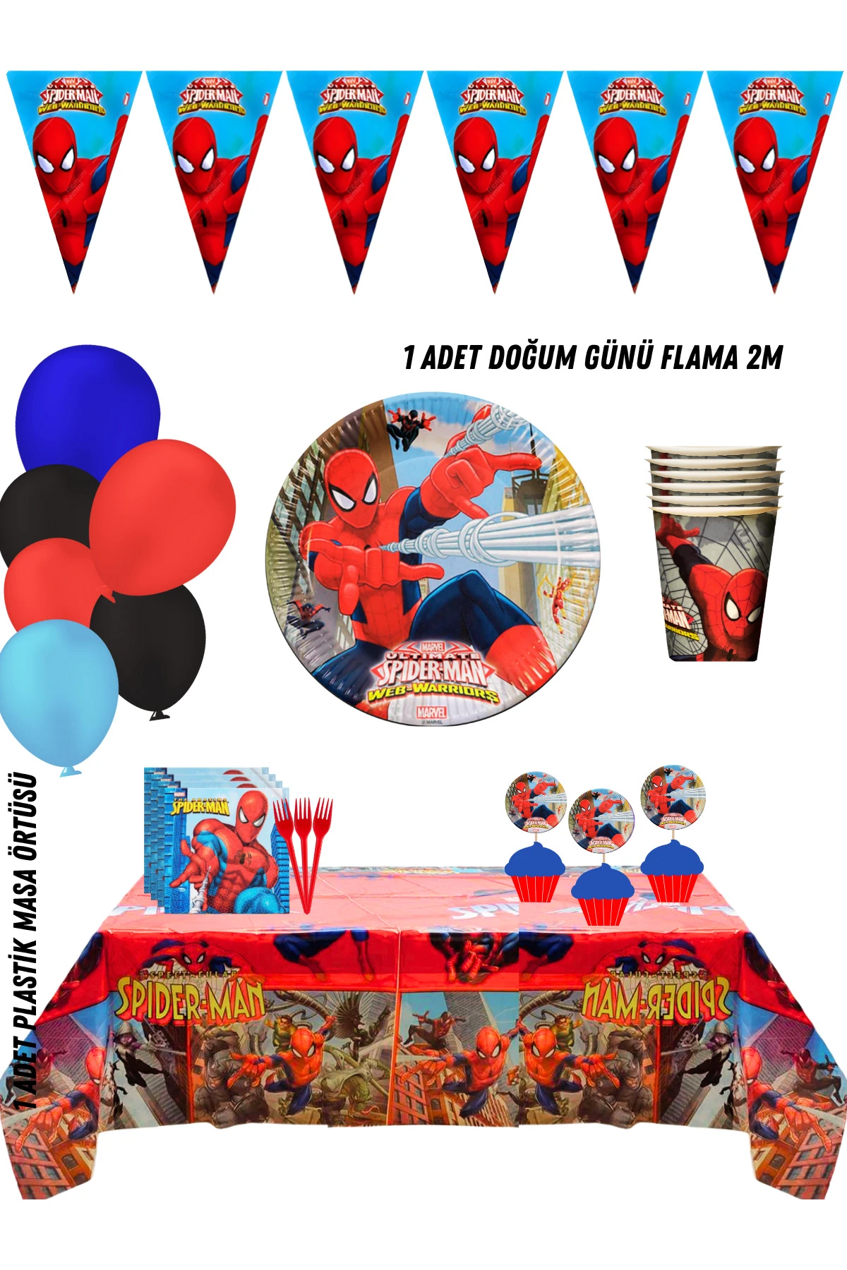 Örümcek Adam 40 Kişilik Doğum Günü Parti Süsleri Seti