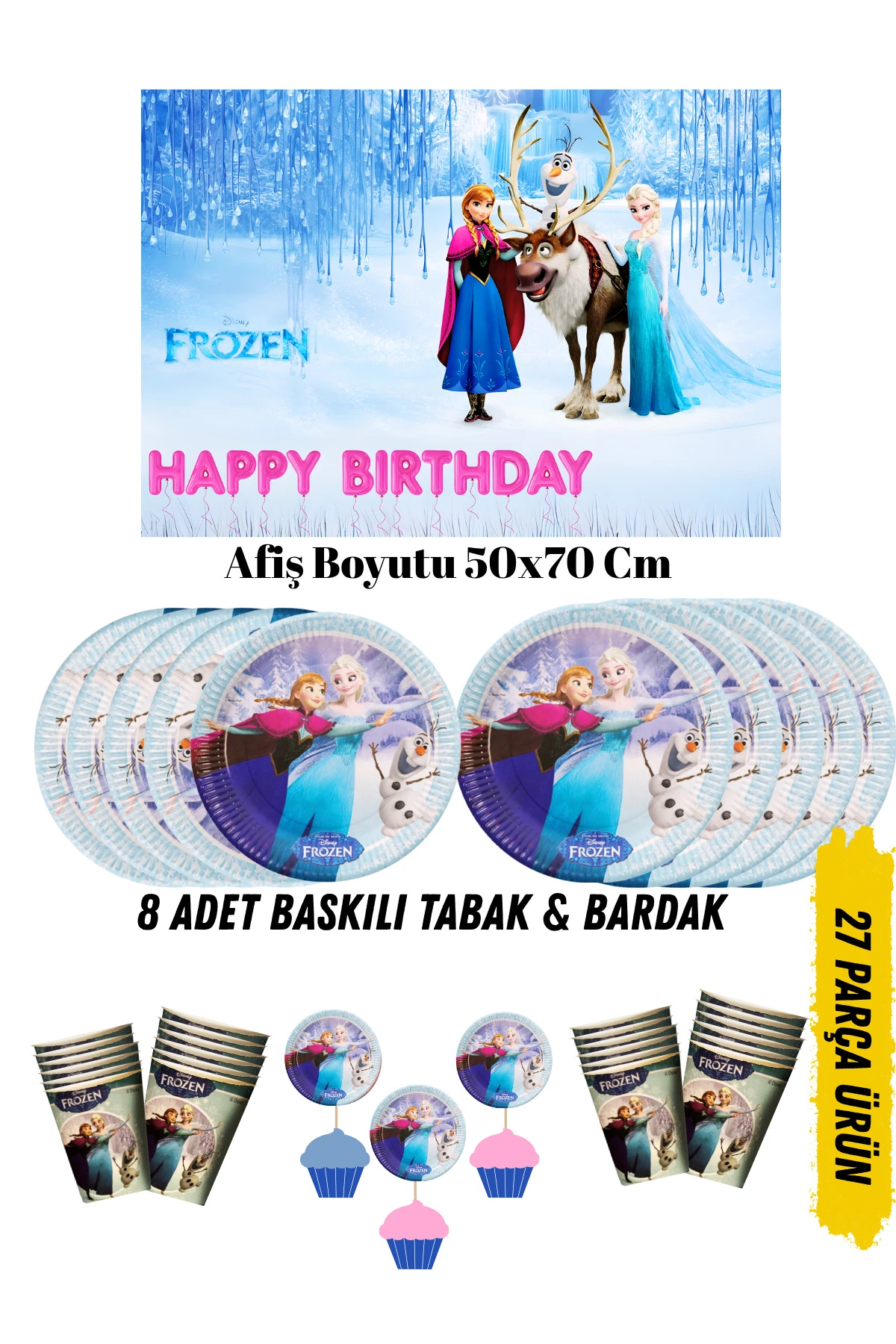 Frozen Temalı Doğum Günü Tabak , Bardak , Afiş Seti