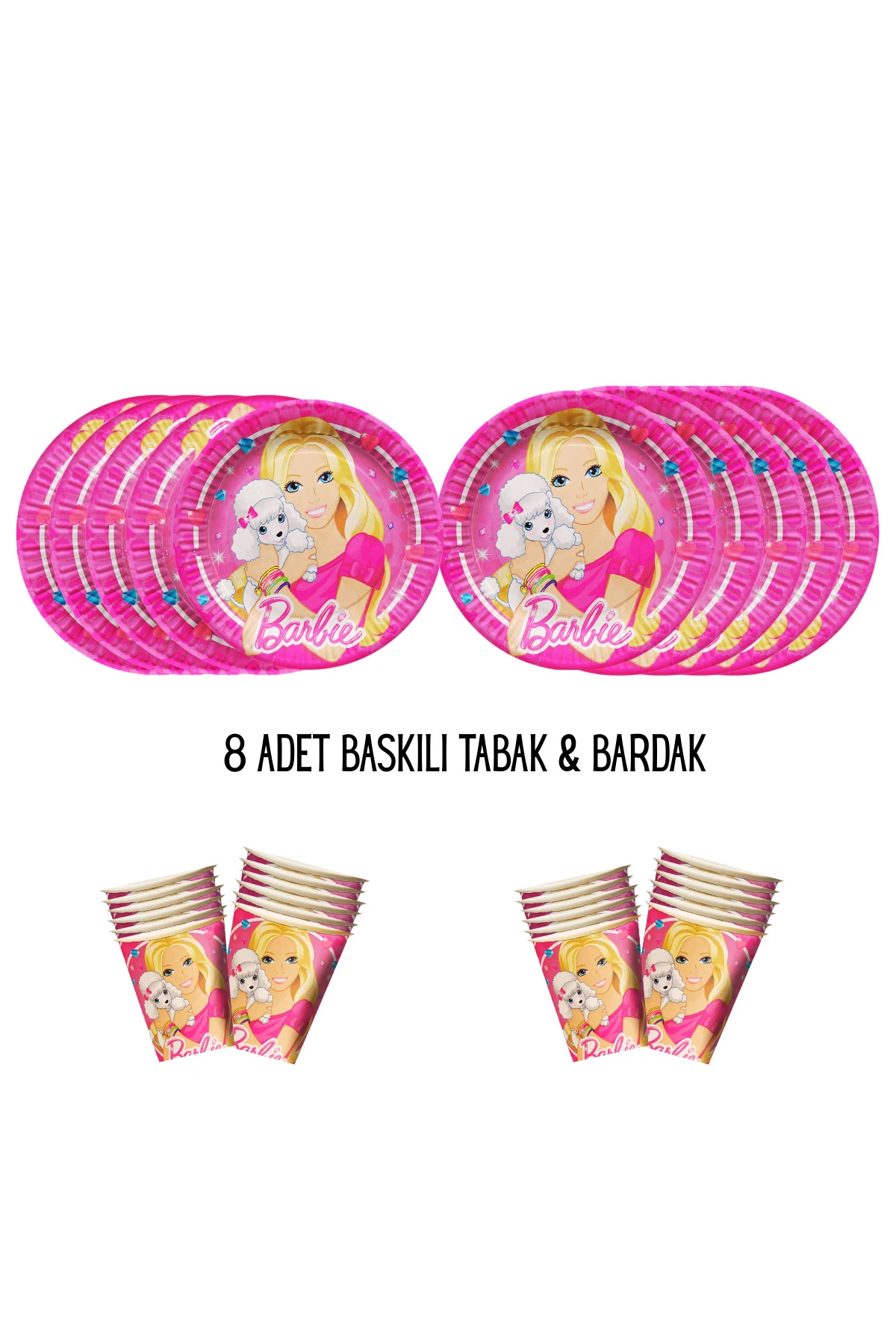 Tema Uyumlu Baskılı 8 Kişilik Tabak , Bardak Doğum Günü Set