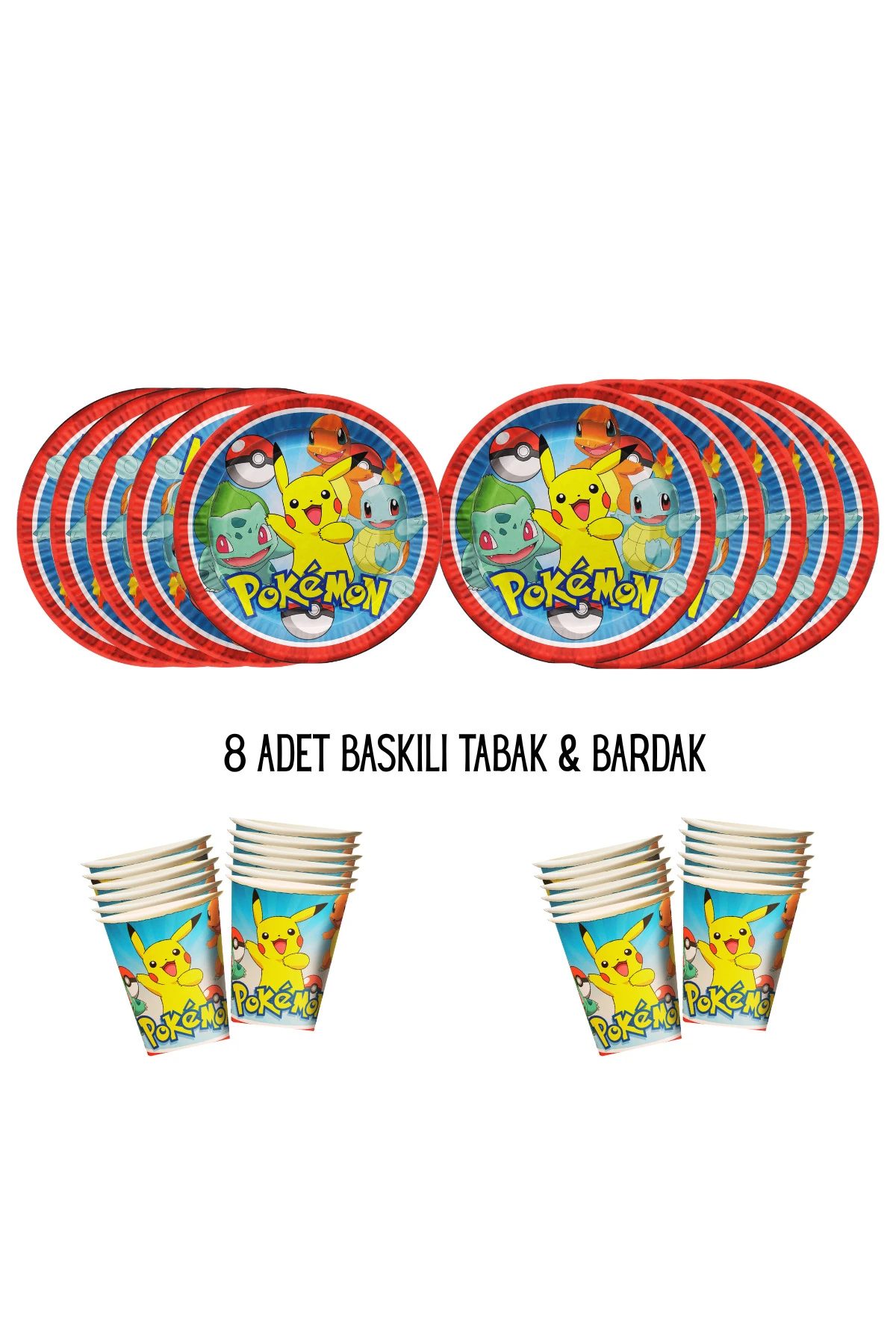 Tema Uyumlu Baskılı 8 Kişilik Tabak , Bardak Doğum Günü Set