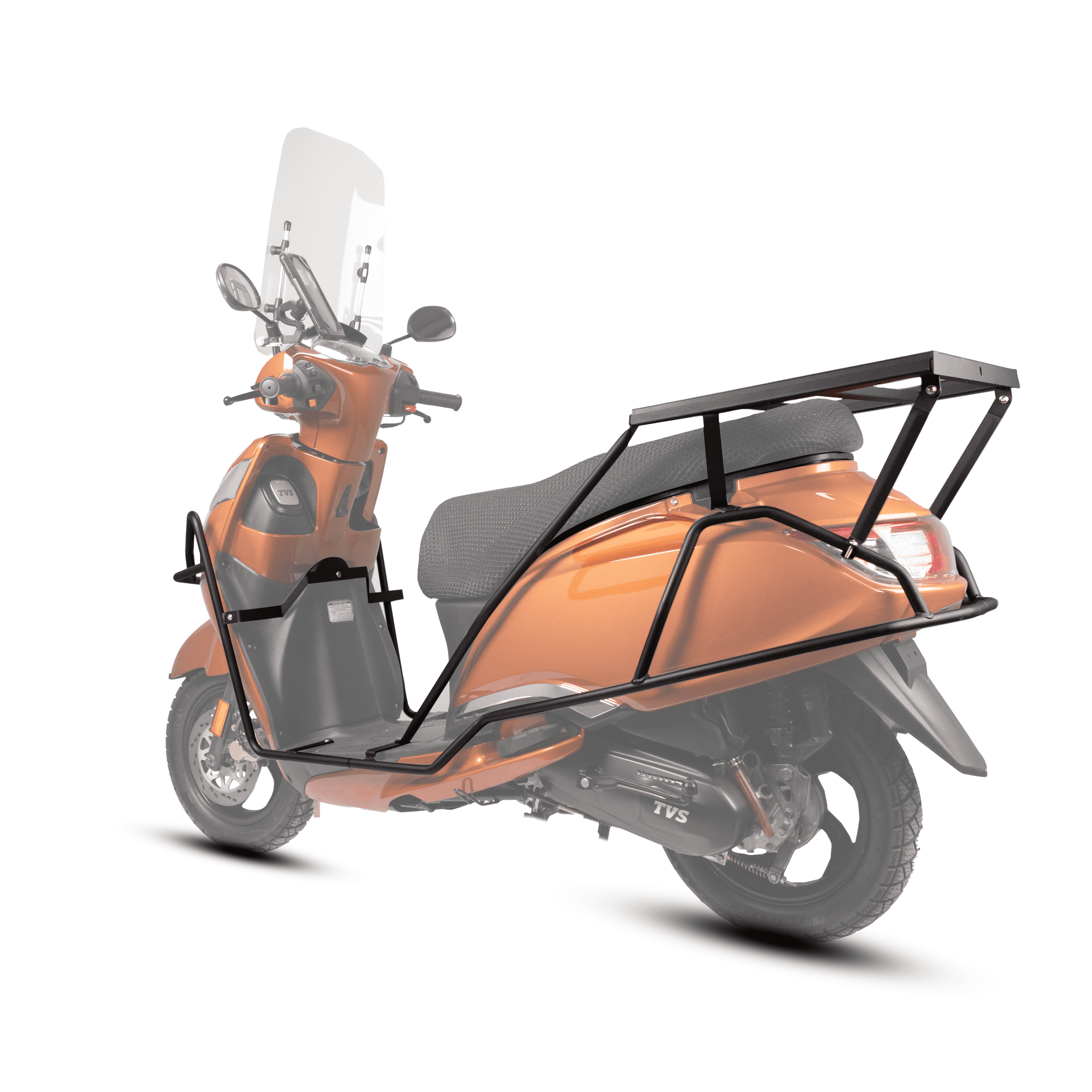 Moto-Knight TVS Jupiter 125 2023 - 2024 Tam Uyumlu Motor Koruma Demiri + Kızaklı Pizzacı Çanta Demiri Seti Siyah