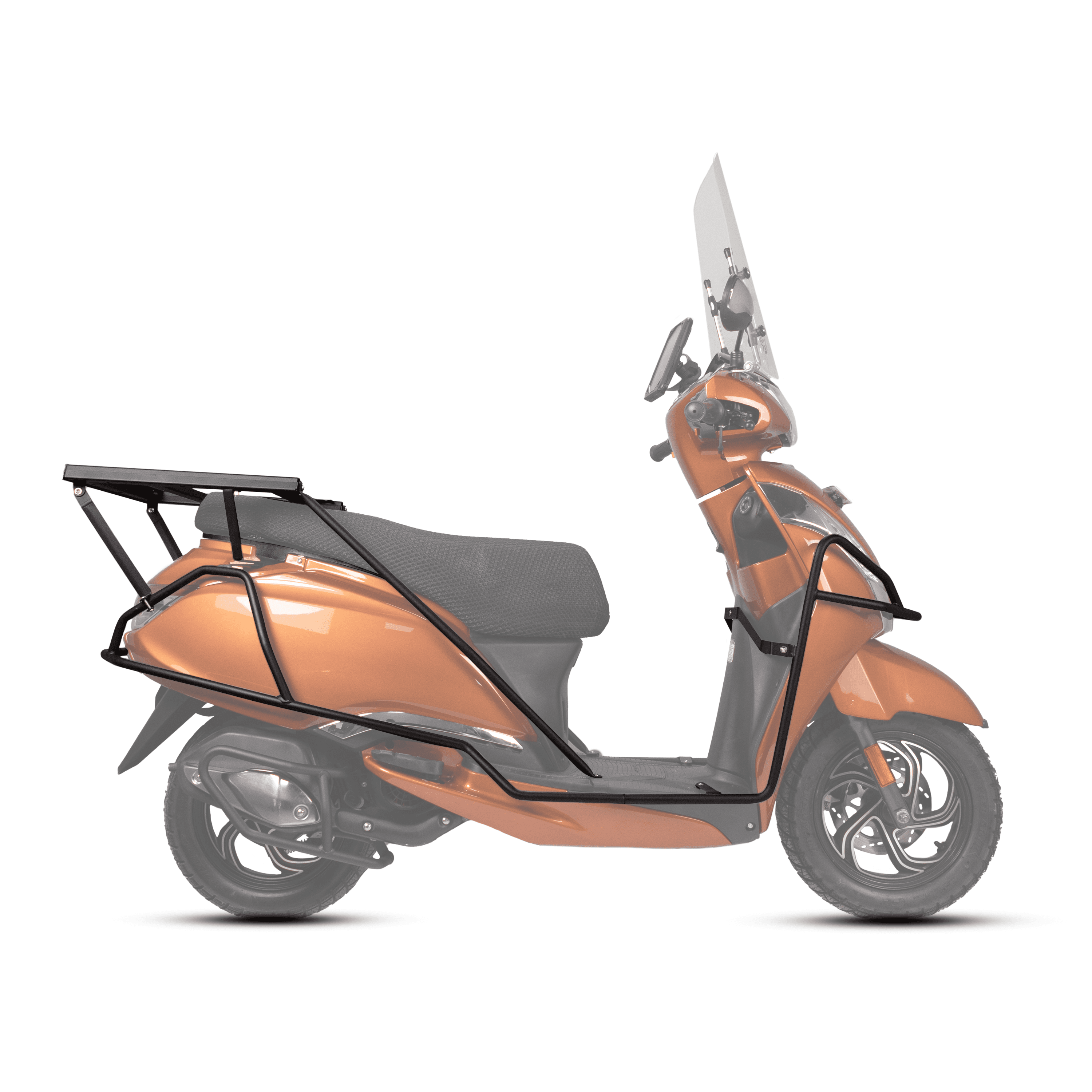Moto-Knight TVS Jupiter 125 2023 - 2024 Tam Uyumlu Motor Koruma Demiri + Kızaklı Pizzacı Çanta Demiri Seti Siyah