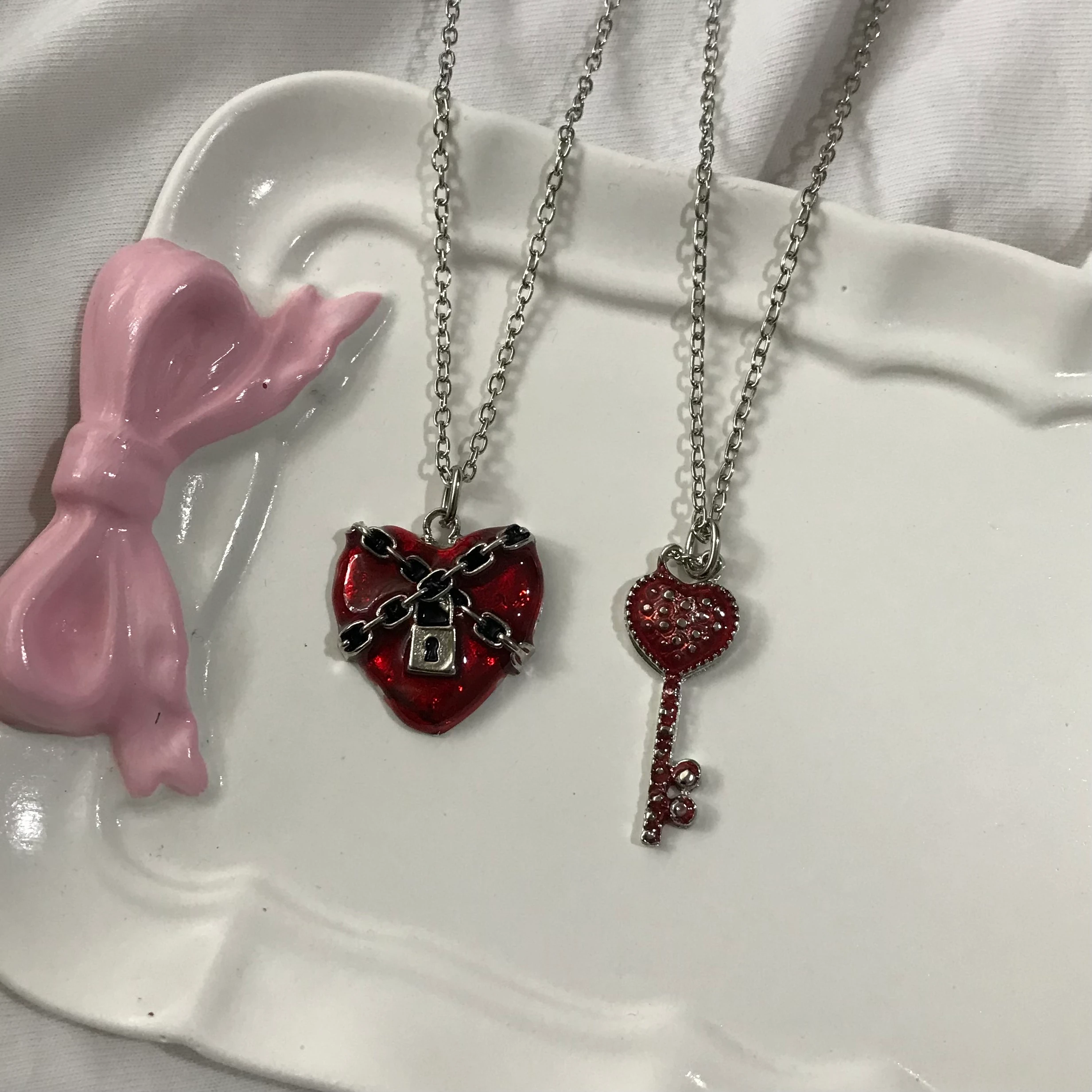 Kalp kilit çift  kolye 