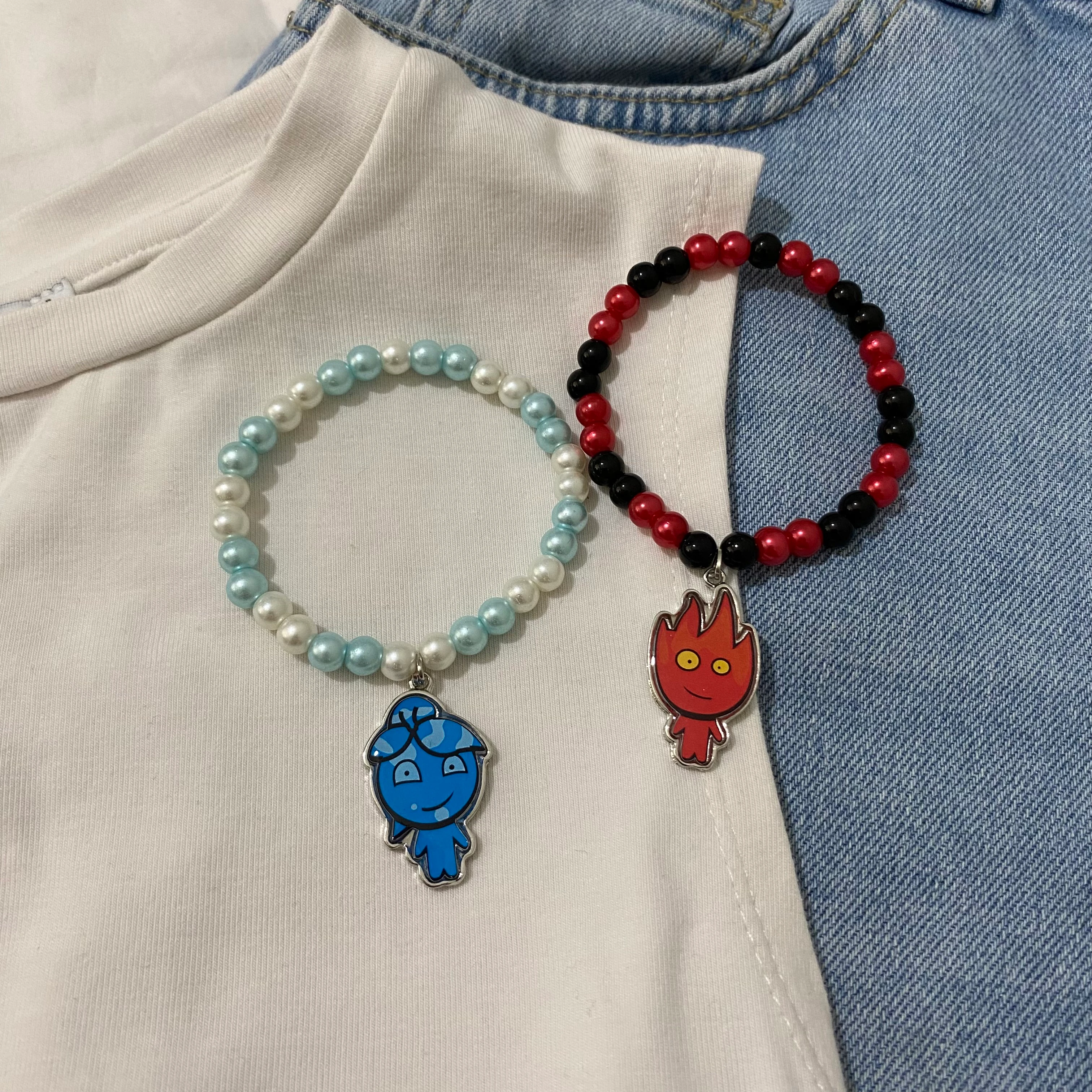 Ateş Su çift  inci bileklik 