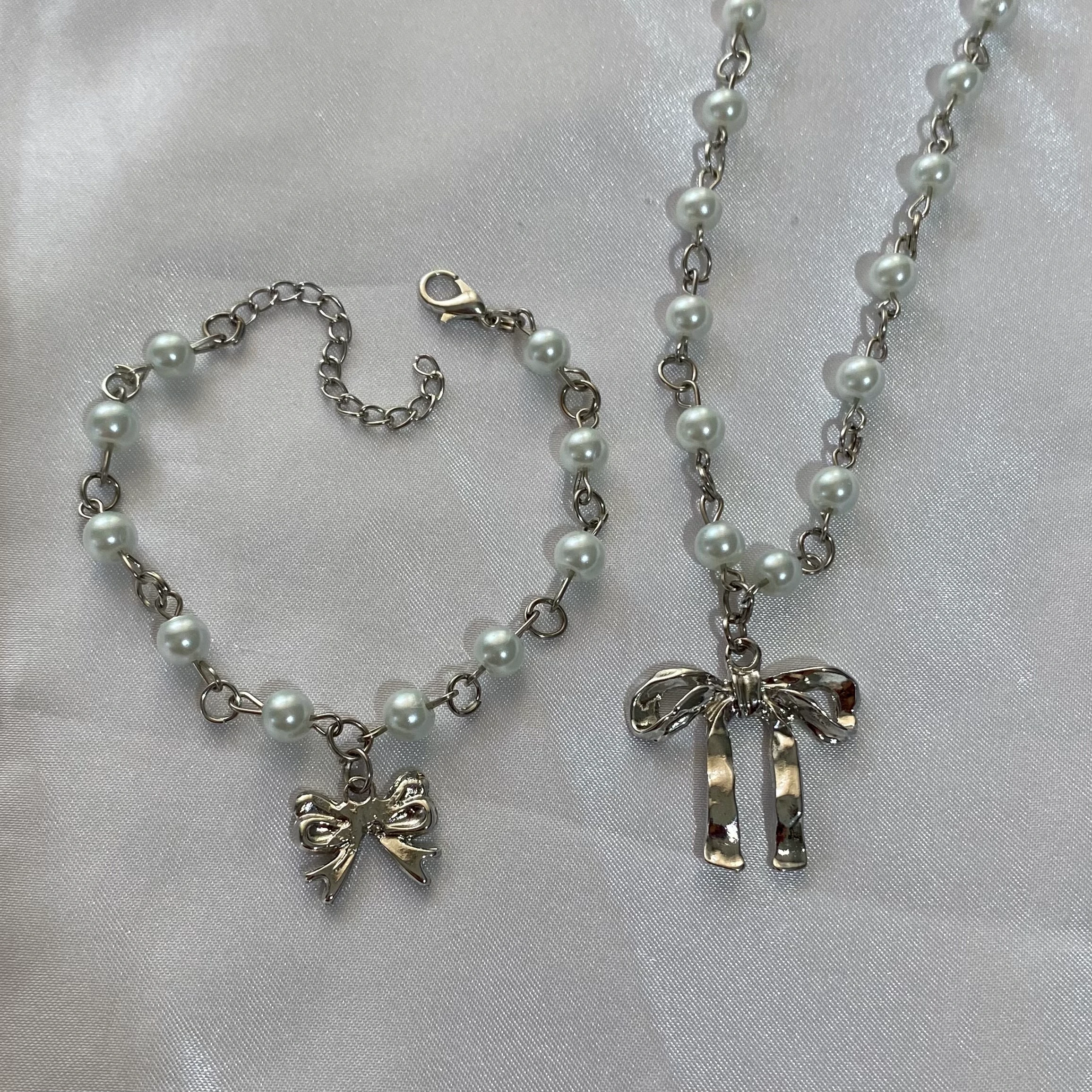 Bow İnci Kolye Bileklik set 