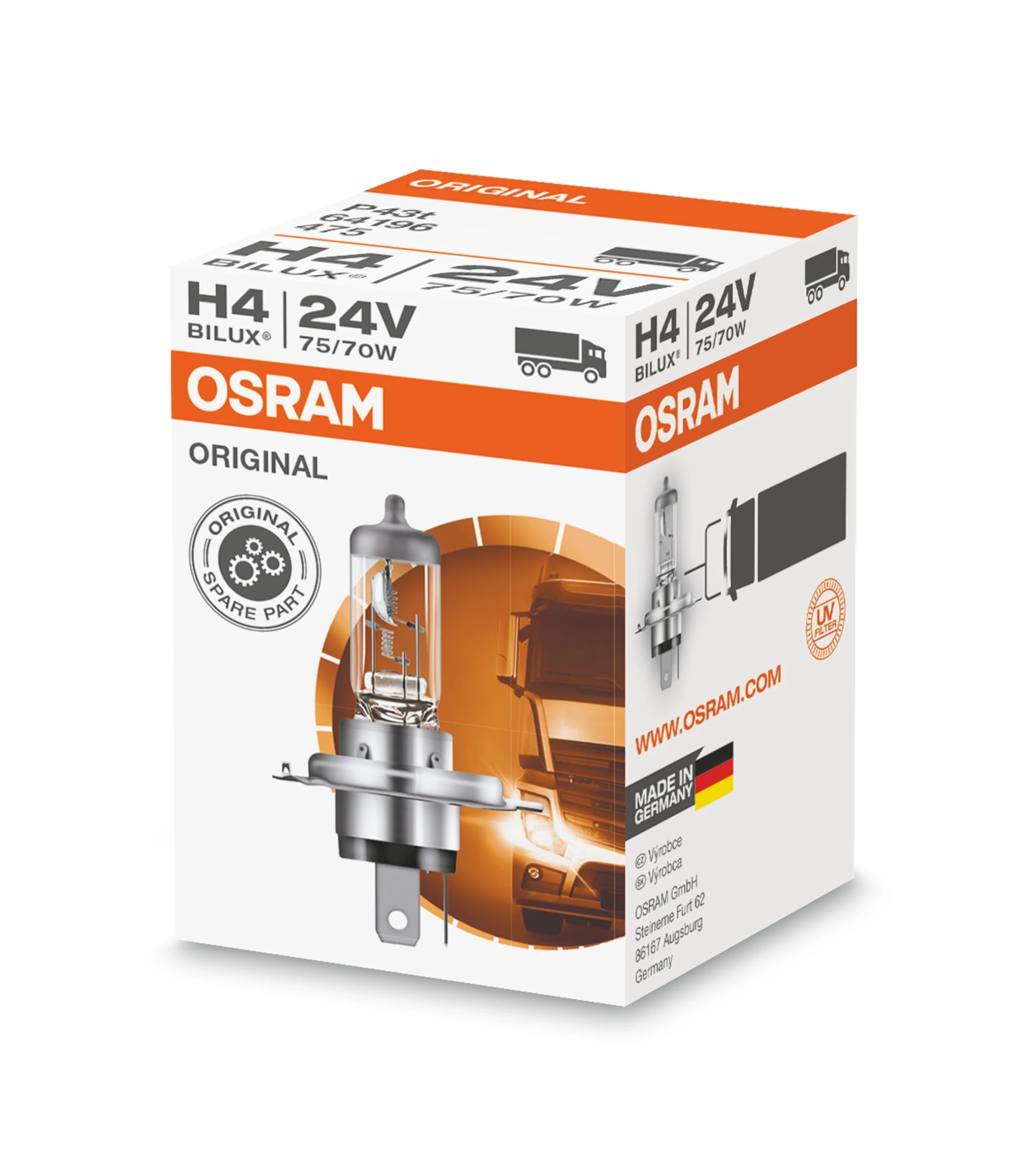 FAR AMPULÜ OSRAM H4 24V 70/75W STANDART TIRNAKLI (10'LU SET) 64196