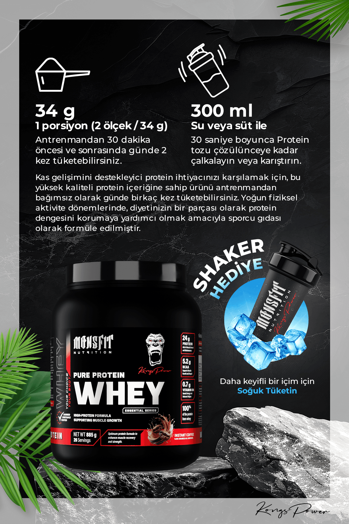 Whey Protein 885 G (26 SERVİS) - Kas Yapılanmasına Yardımcı (Instant Kahve İçerir)(Aroma İçermez)