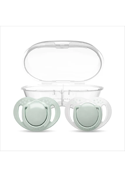 Mamajoo Silikon Emzik 2li & Sterilizasyon Saklama Kutusu 12+ Ay Powder Green