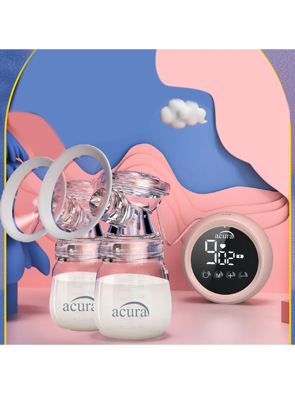 ACURA ŞARJLI LCD EKRANLI İKİLİ GÖĞÜS POMPASI