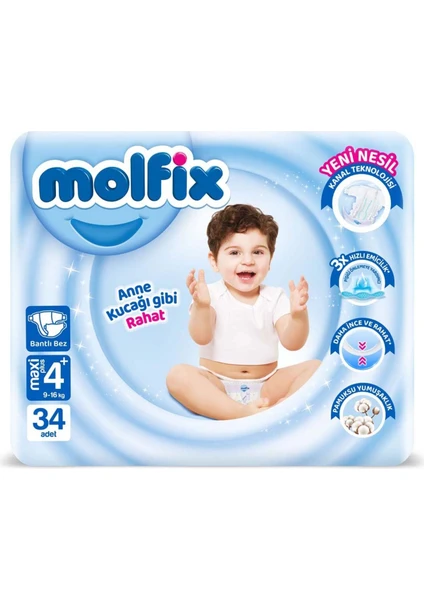 Molfix Bebek Bezi 4+ Beden Mini 9-16 Kg 34lü AVANTAJ Paketi